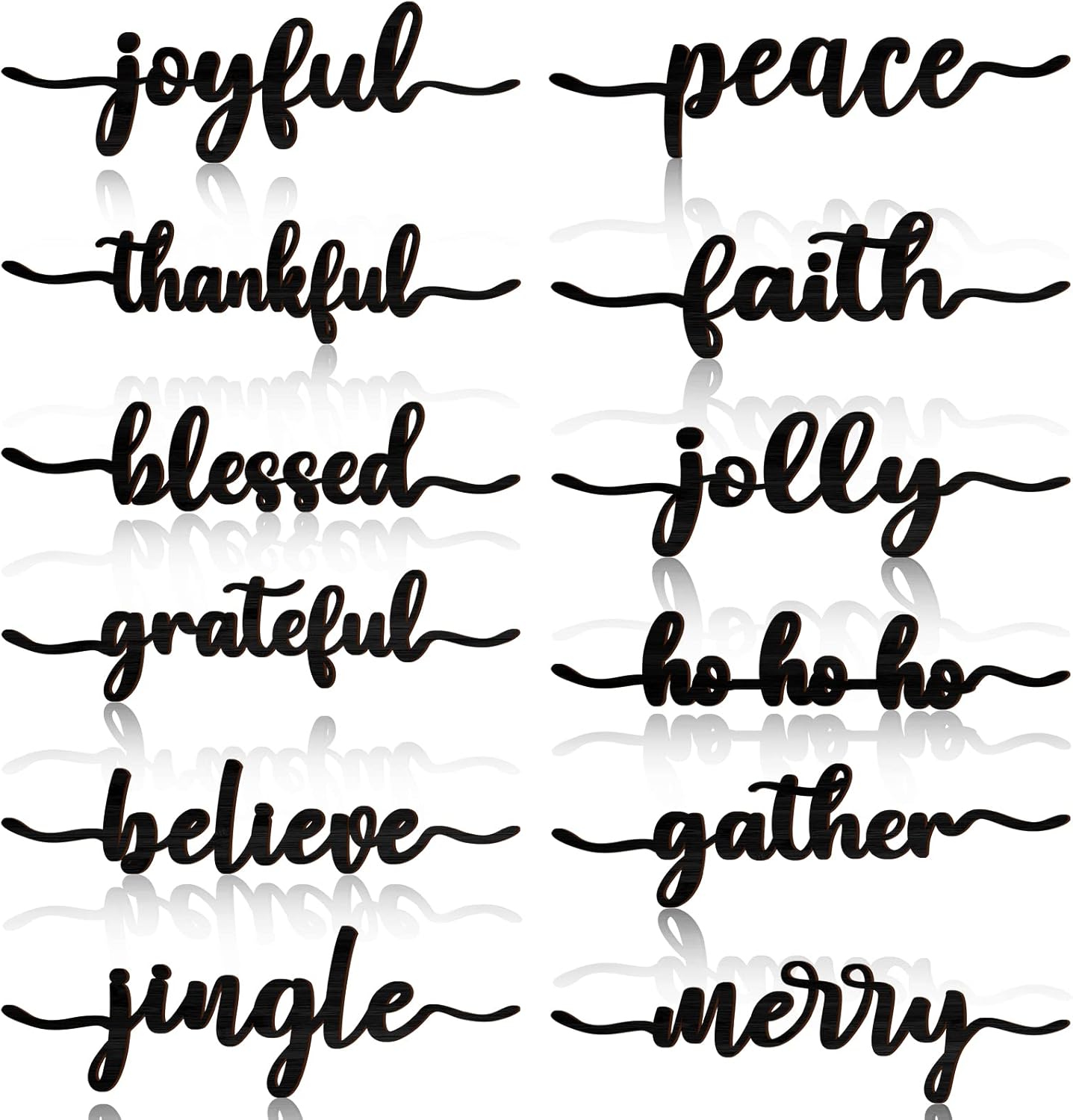 12 piezas de Navidad con recorte de madera con recorte de madera con texto en inglés “Joyful Merry Thankful Grateful Blessed Peace Gather”, letrero