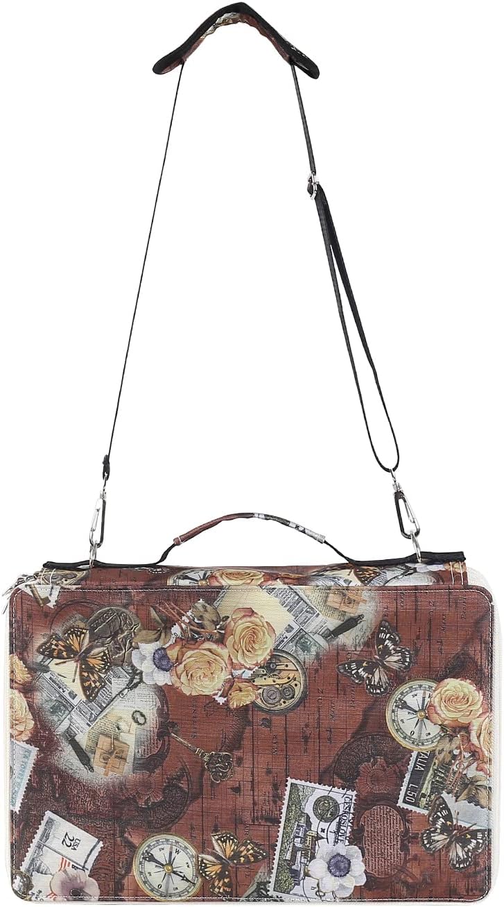 Shulaner Estuche para lápices de colores con cierre de cremallera, gran capacidad, estilo retro, con patrón de elementos, bolsa impermeable de tela