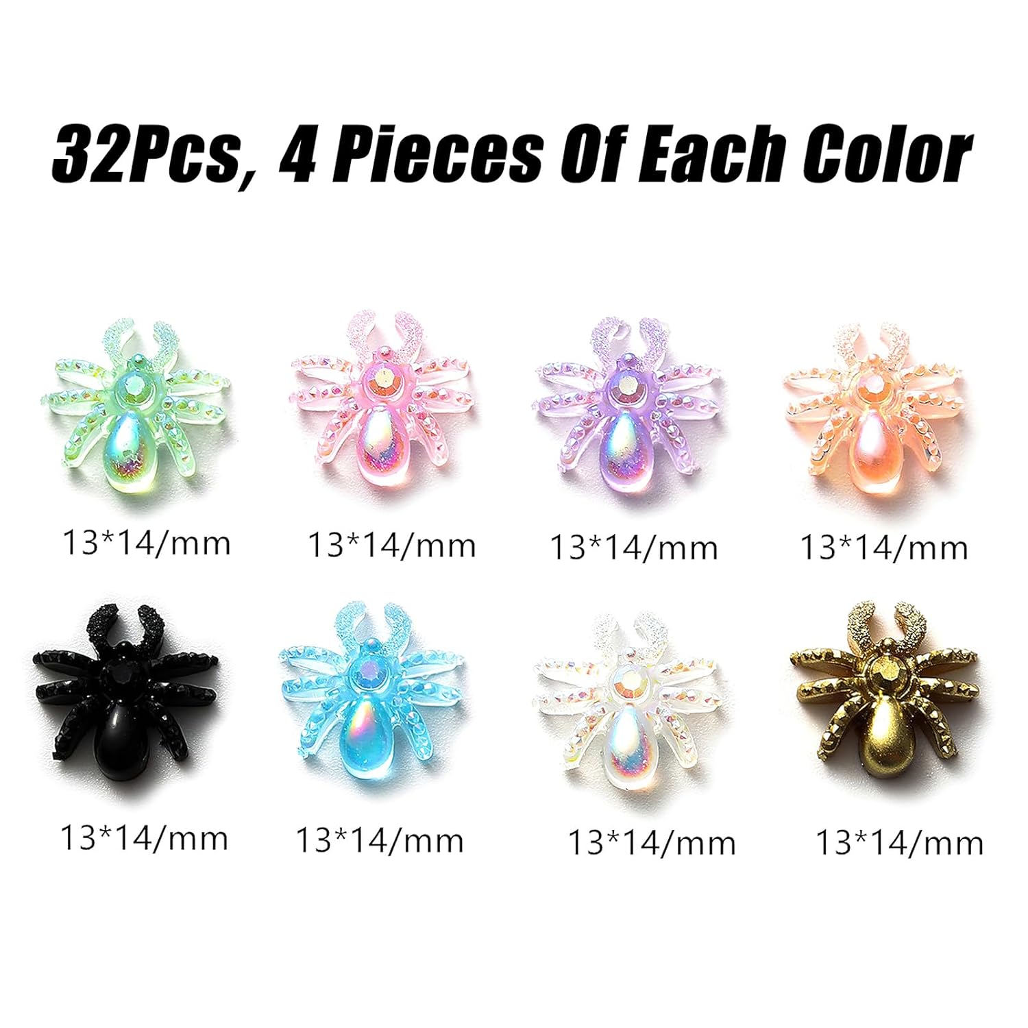 Dijes para arte de uñas de araña, aurora 3D, diamantes, holografía, resina, araña, arte de uñas, joyería de arte de uñas, gemas de uñas láser,