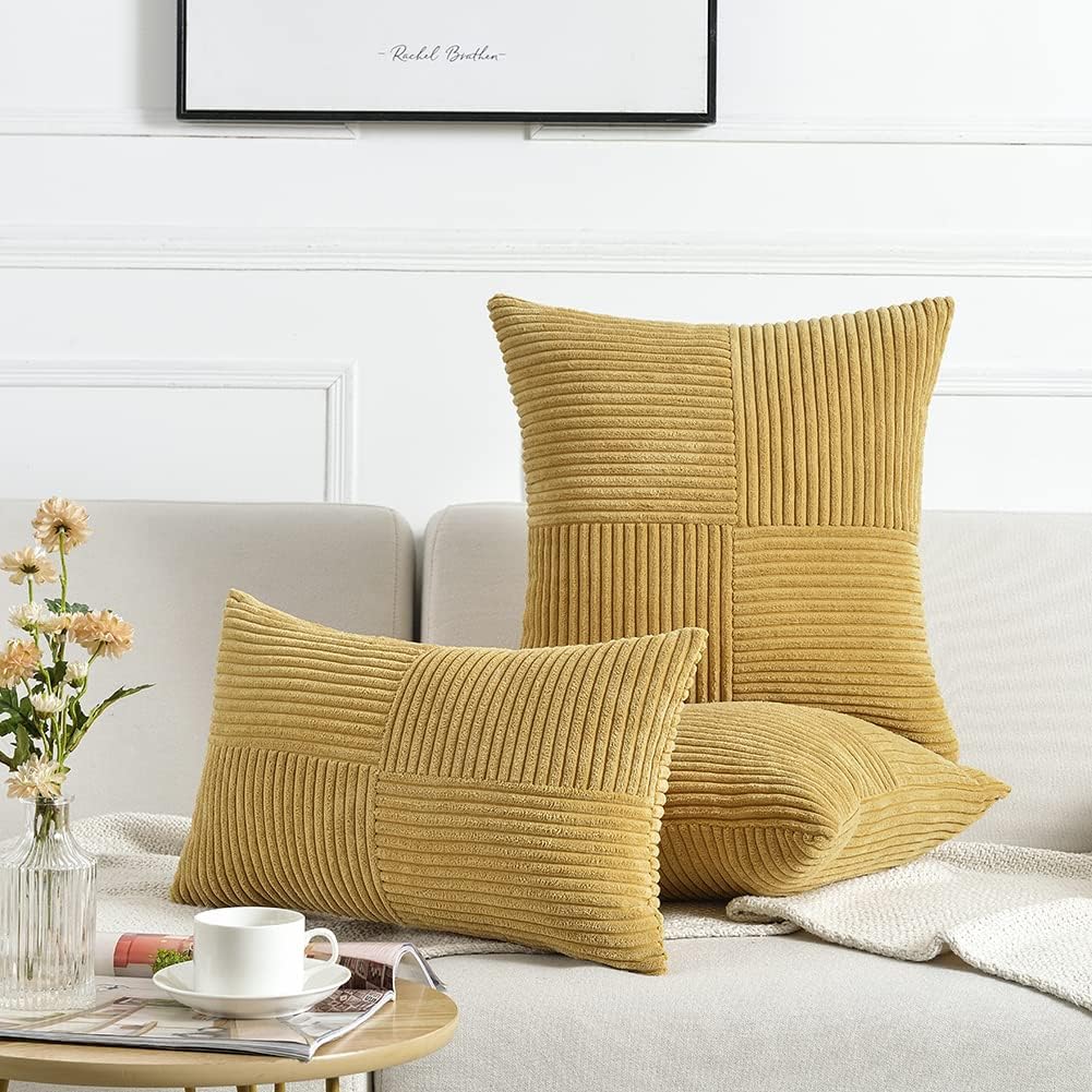 Fancy Homi Fundas de almohada decorativas lumbares de color amarillo mostaza de 12 x 20 pulgadas para sala de estar, sofá cama, estilo rústico
