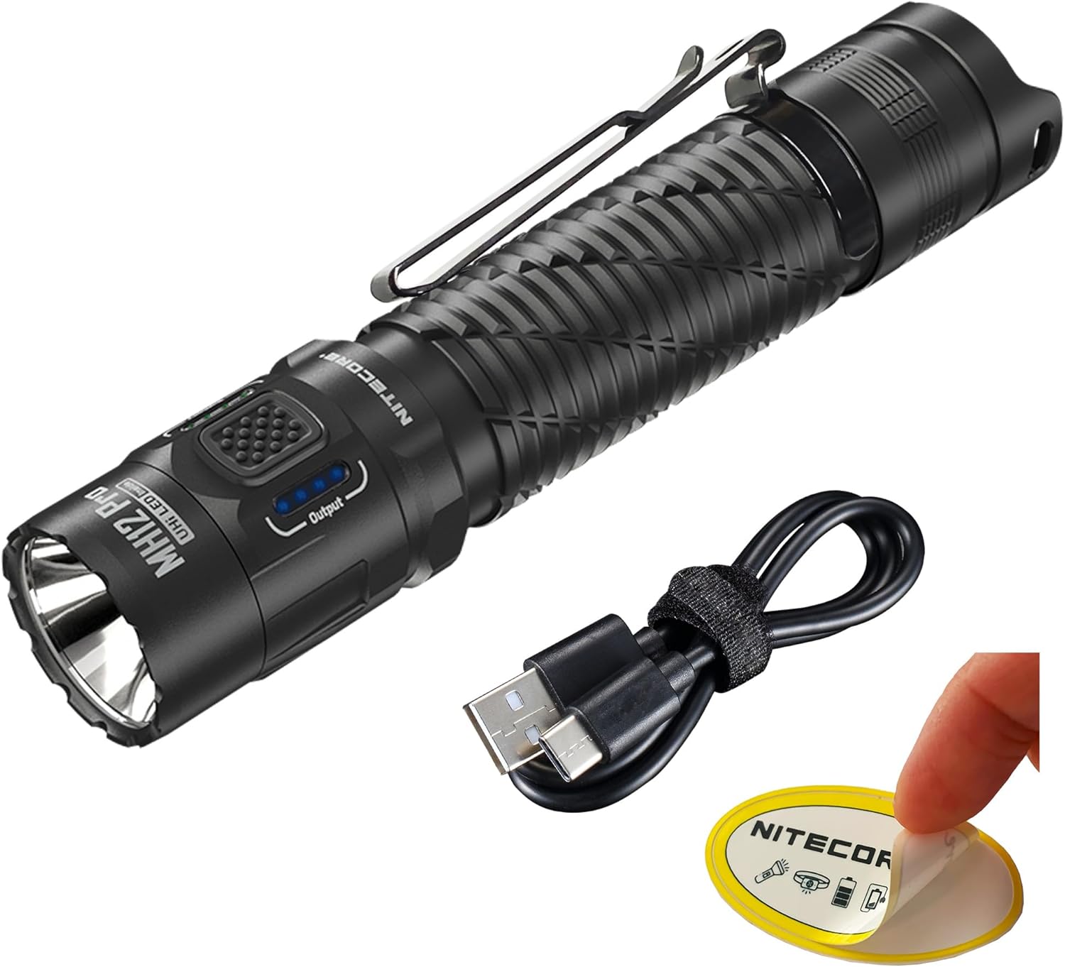 Nitecore Linterna táctica MH12 Pro, 3300 lúmenes USB-C recargable de largo alcance compacto EDC luz de trabajo con funda adhesiva