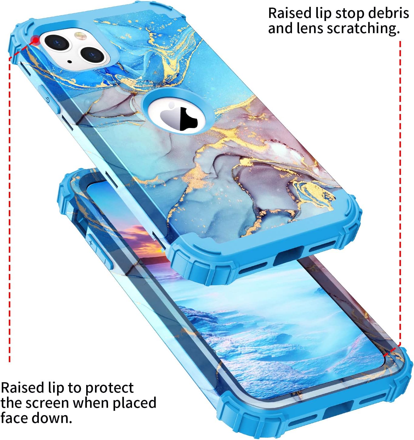 Funda para iPhone 13, tres capas de alta resistencia a los golpes, protección de plástico duro + funda protectora híbrida de goma de silicona suave