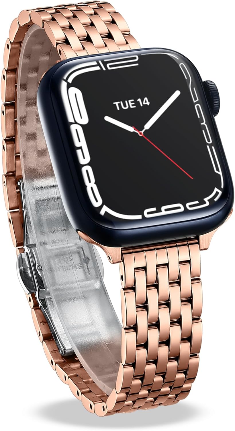 Correas finas para Apple Watch 8 7 6 5 4 3 2 1, correas elegantes de siete eslabones para Apple Watch de 1.496 in, 1.575 in, 1.614 in, 1.654 in,