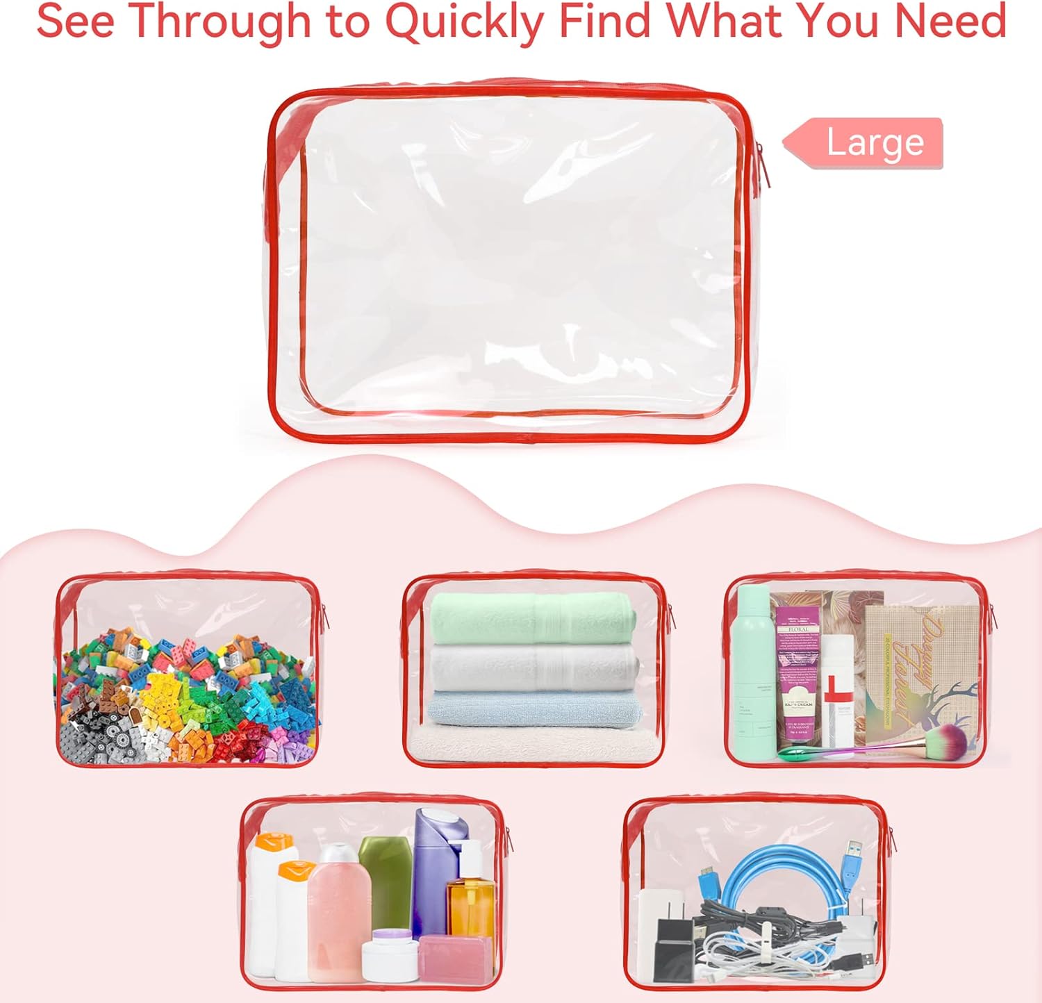 12 bolsas de aseo transparentes para mujeres y hombres, bolsa de cosméticos transparente para viaje, organizador de maquillaje, bolsa aprobada por