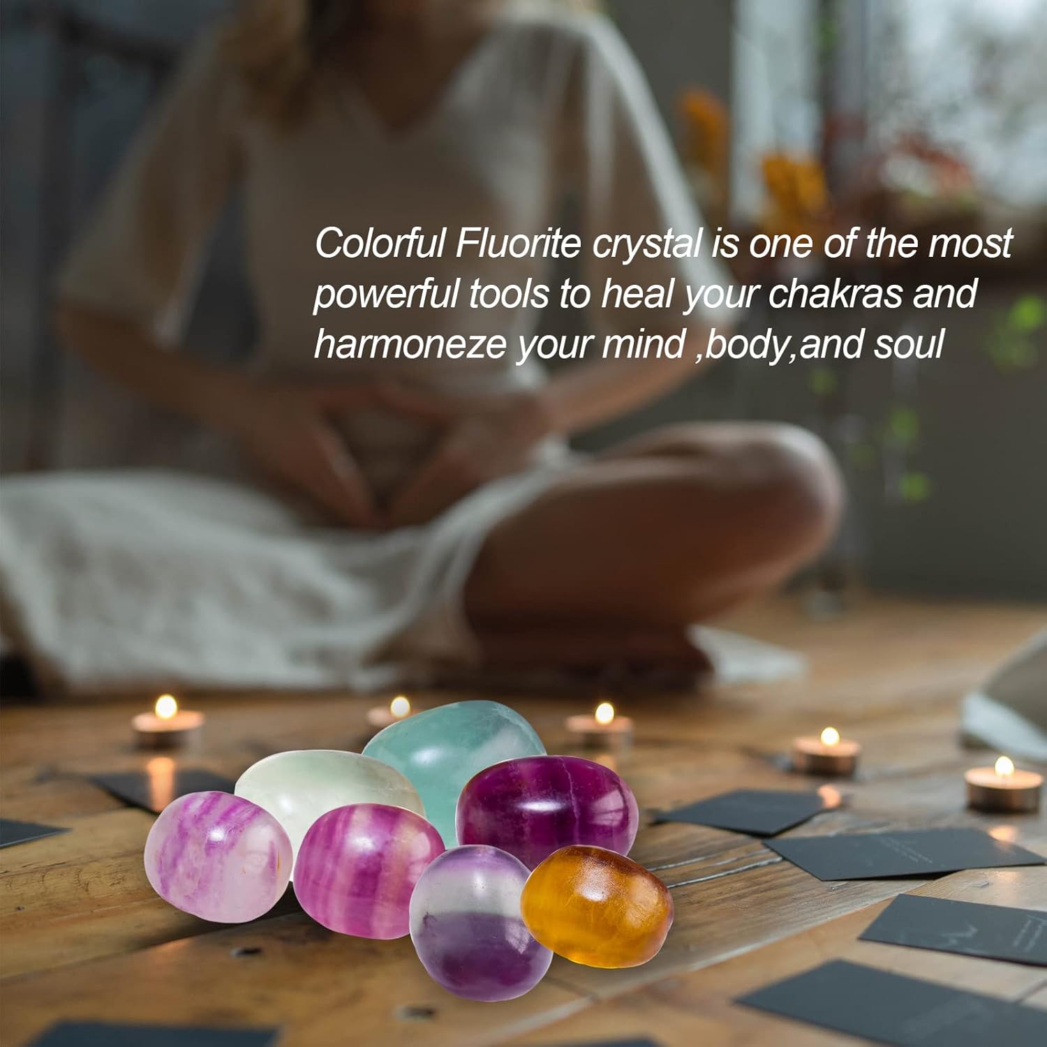 Apengshi Piedra de cristal de fluorita de color natural, 0.22 libras, cristal curativo pulido, equilibrio de chakras, reiki, terapia de meditación,