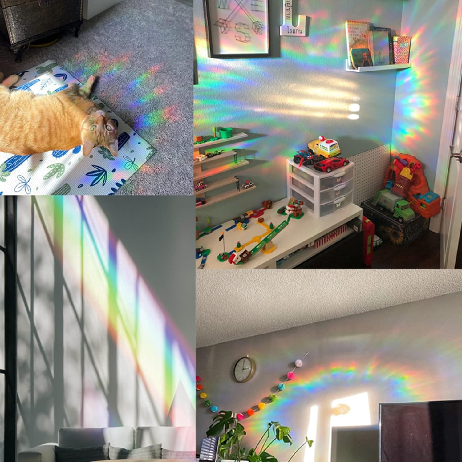 GORGECRAFT Adhesivos de cristal de arco iris estático para ventana, adhesivos de alerta anticolisión 3D, vinilo prismático no adhesivo para evitar