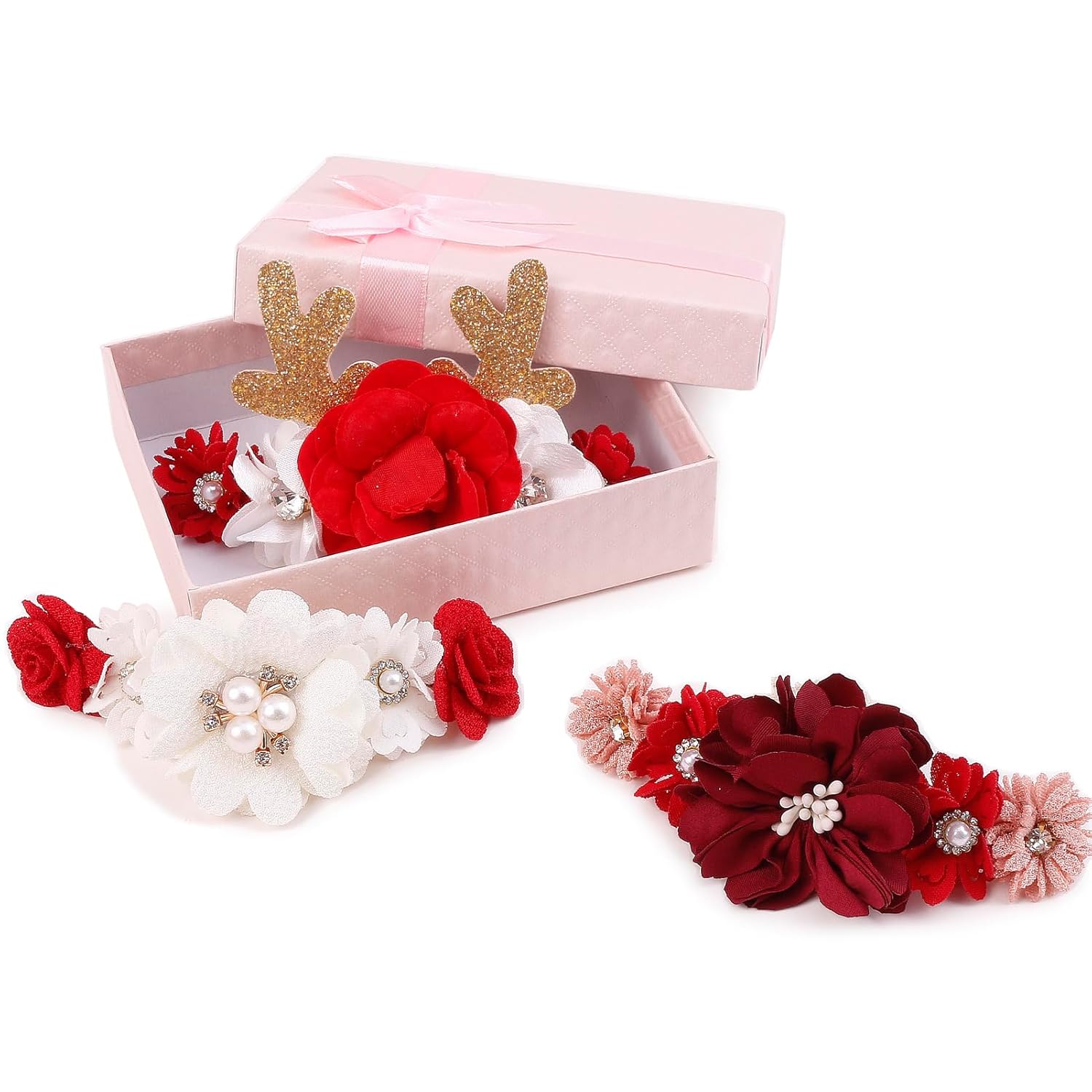 Juego de diademas de Navidad con flores para bebé, diademas elásticas florales, banda de pelo de nailon suave para recién nacidos, accesorios para