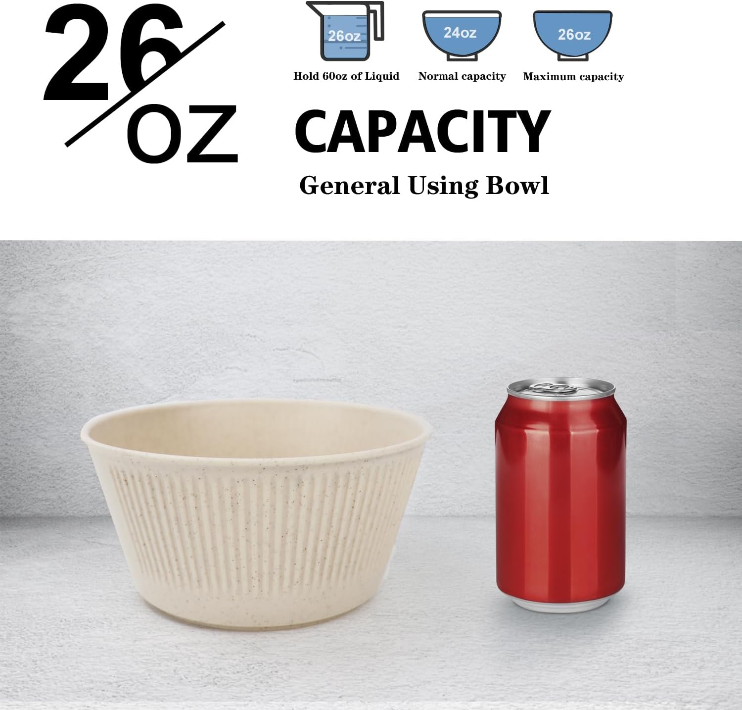 Juego de 8 cuencos de paja de trigo para cereales, cuencos irrompibles de 26 onzas, aptos para microondas y lavavajillas, cuencos sin BPA para