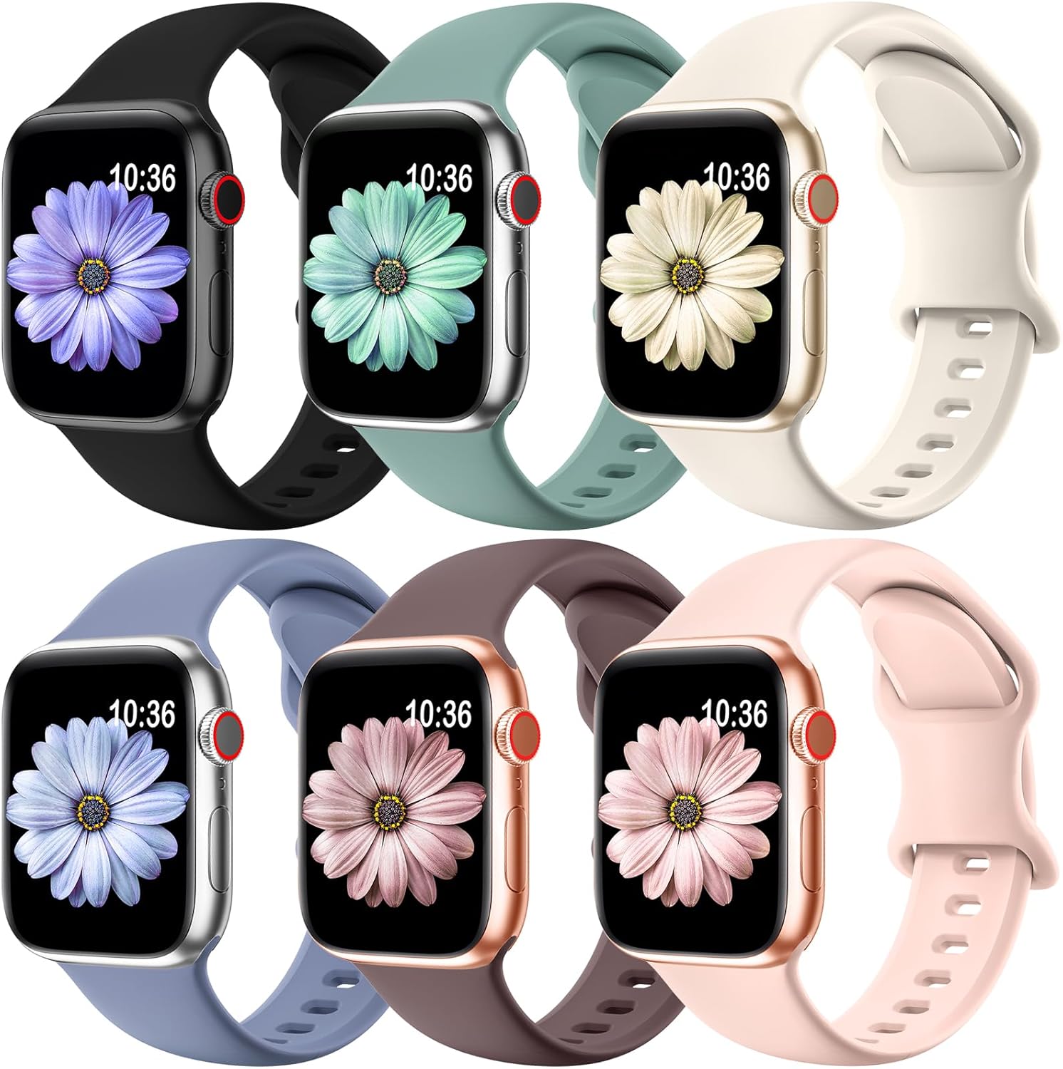 Paquete de 6 correas deportivas compatibles con Apple Watch de 1.575 pulgadas, 1.496 pulgadas, 1.614 pulgadas, 1.654 pulgadas, 1.732 pulgadas, 1.772