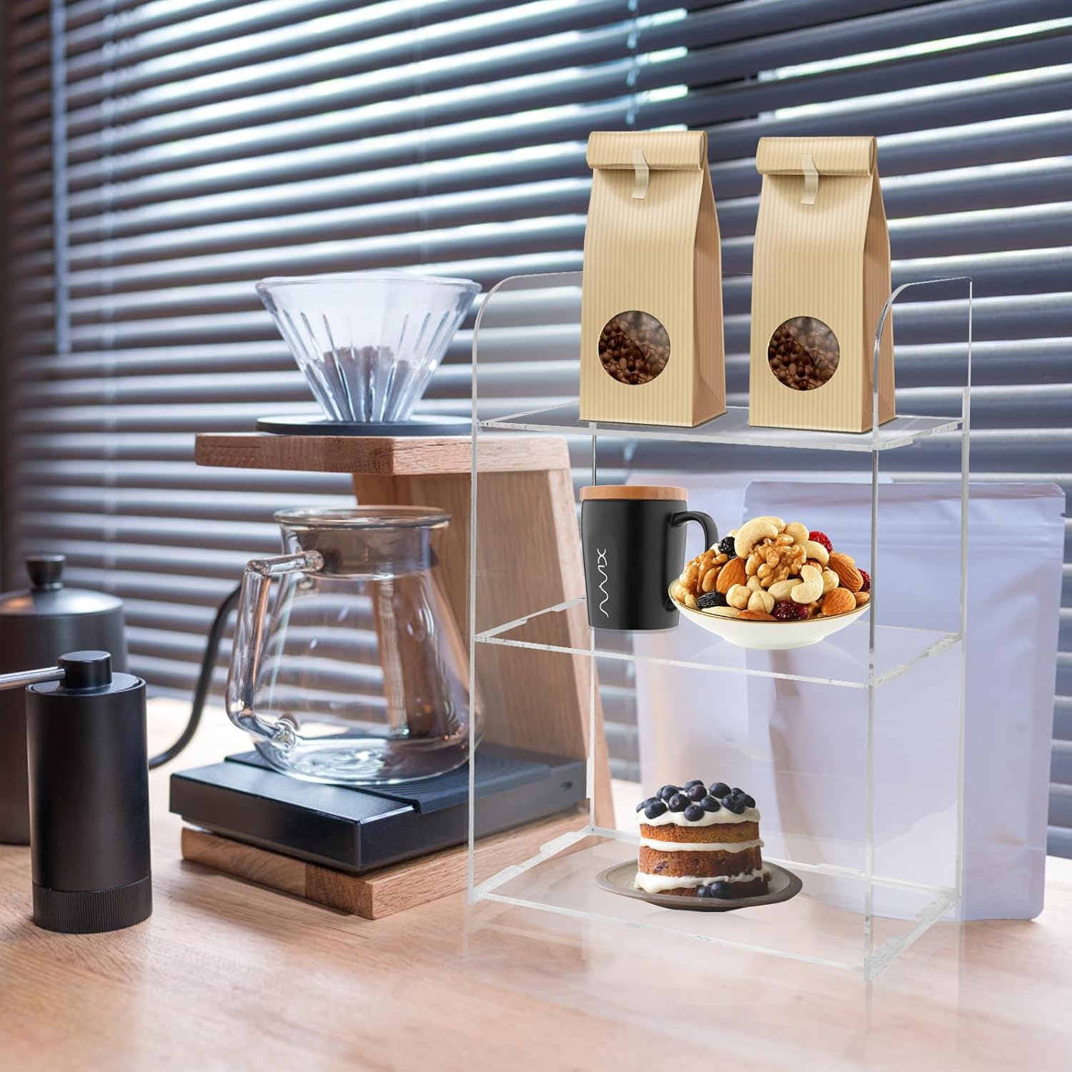 Jusalpha Estante organizador de baño de acrílico transparente de 3 niveles para cosméticos, perfumes, maquillaje, juguetes, especias, bandeja de