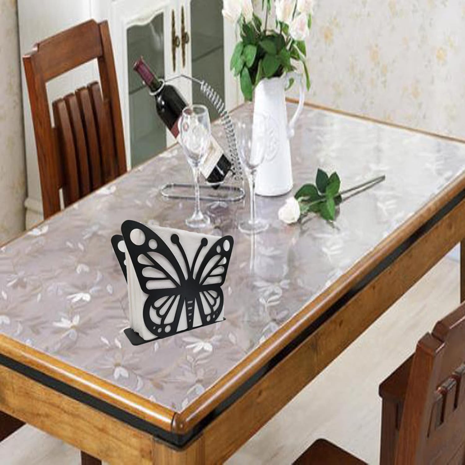 Servilletero vertical negro para mesa, servilleta de cóctel de metal negro, dispensador de pañuelos moderno independiente, soporte de servilleta de