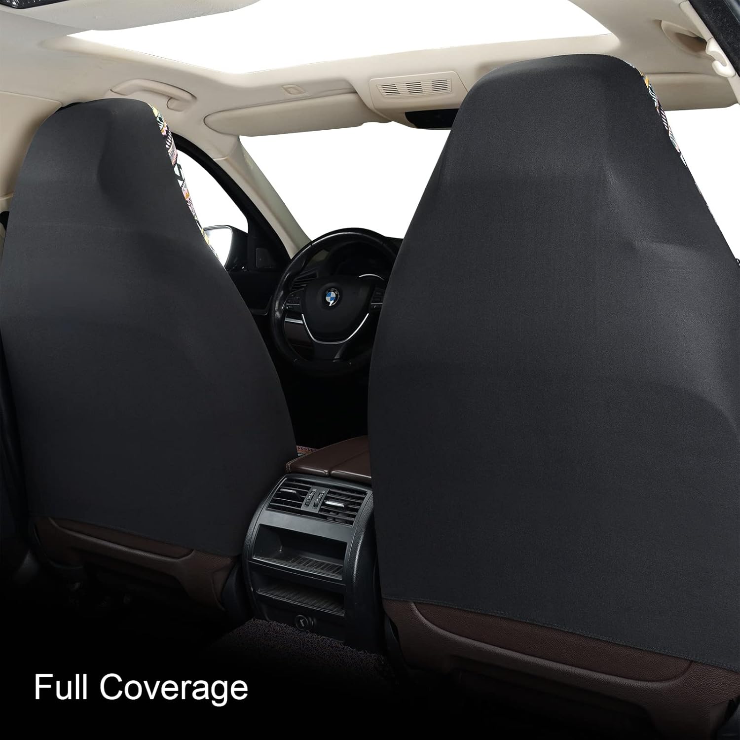 AKAUTO Juego de fundas de asiento delantero de auto con respaldo alto, lavable y transpirable, funda interior tejida a rayas coloridas universales