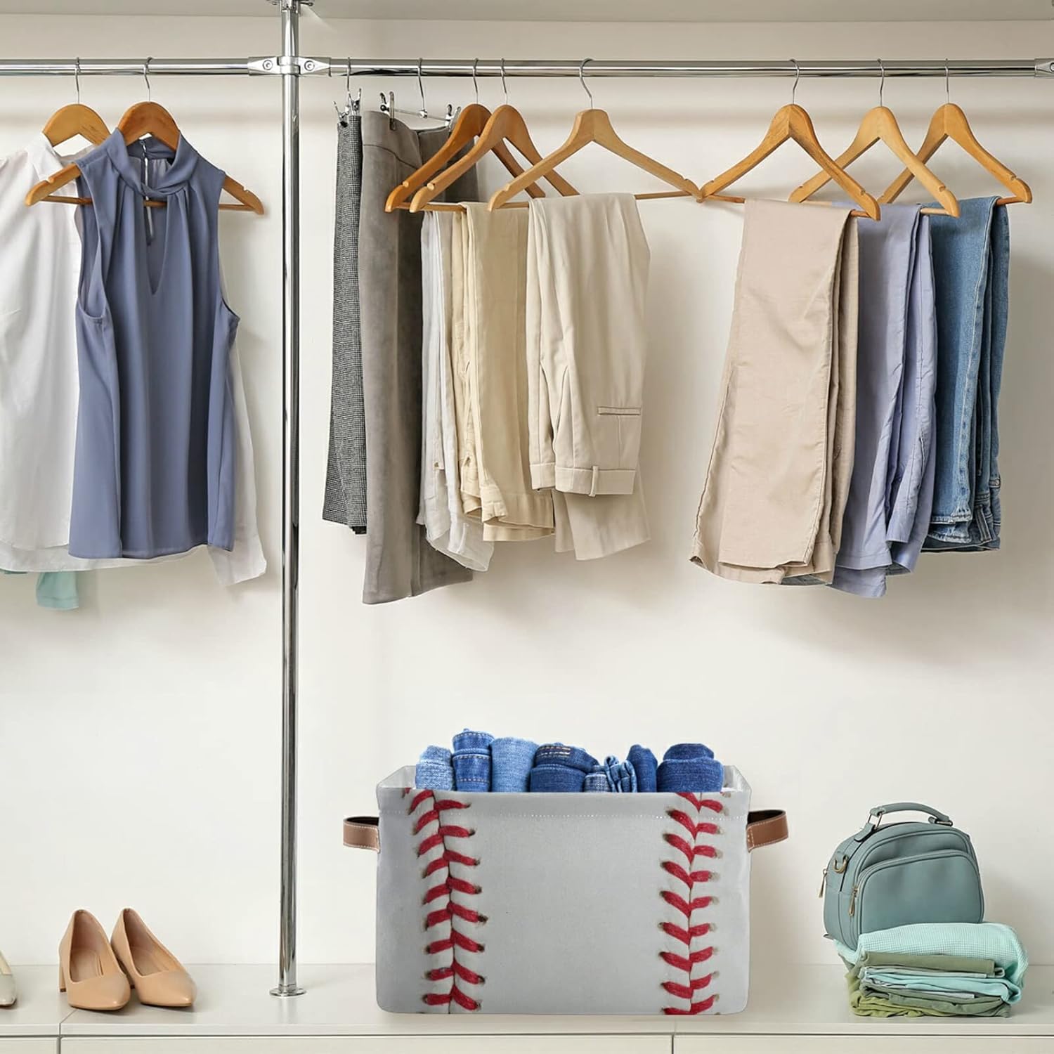 Cestas de almacenamiento plegables, cubos de almacenamiento de béisbol con asas, organizador de tela decorativa, cajas de almacenamiento para