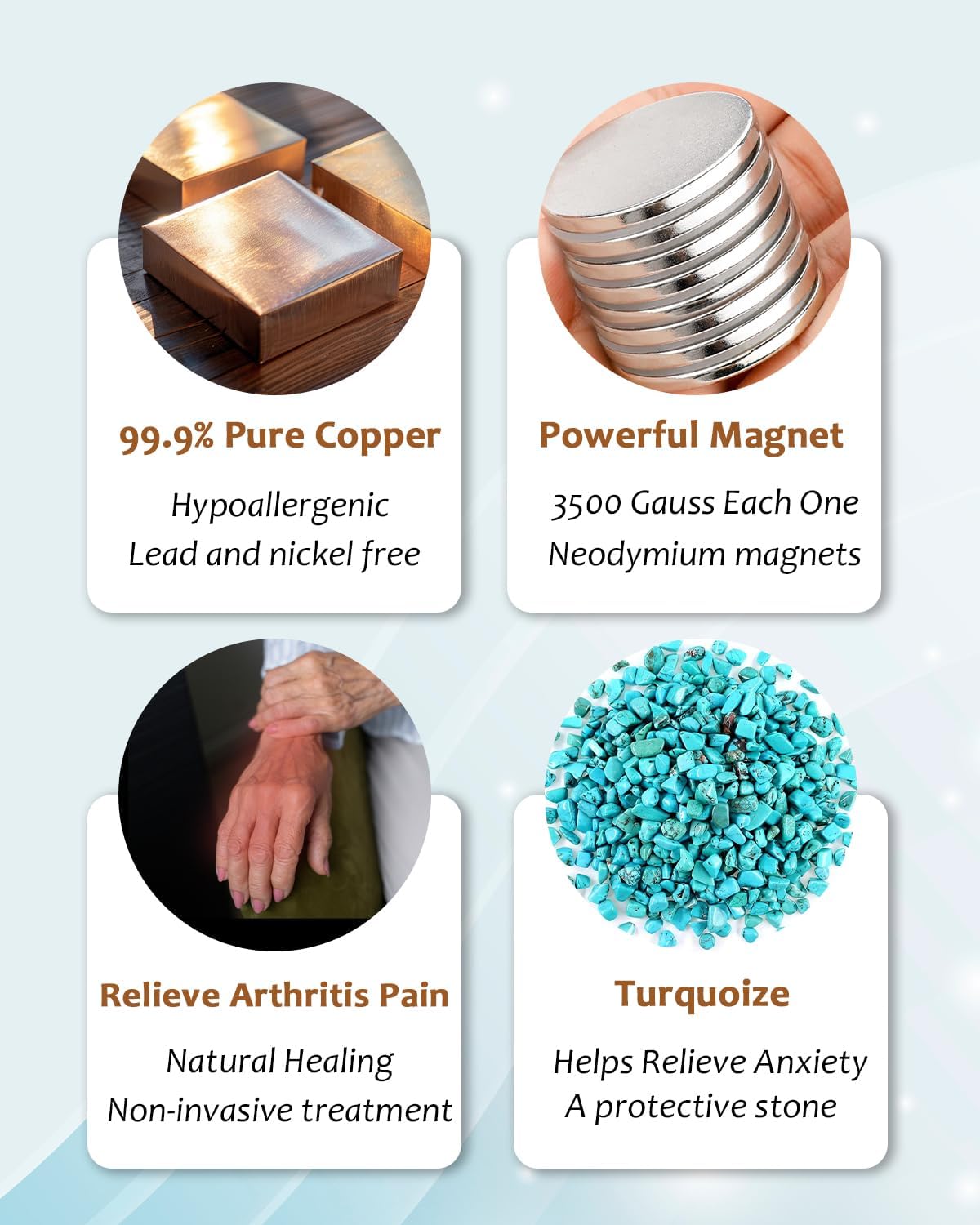 Pulseras de cobre para mujer, pulseras magnéticas efectivas con 3500 imanes Gauss Ultra y 2 eslabones adicionales