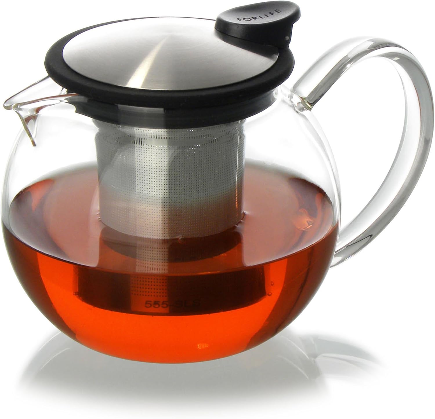 FORLIFE Bola – Tetera de cristal con infusor de cesta, 25 oz.25.4 fl oz., rojo