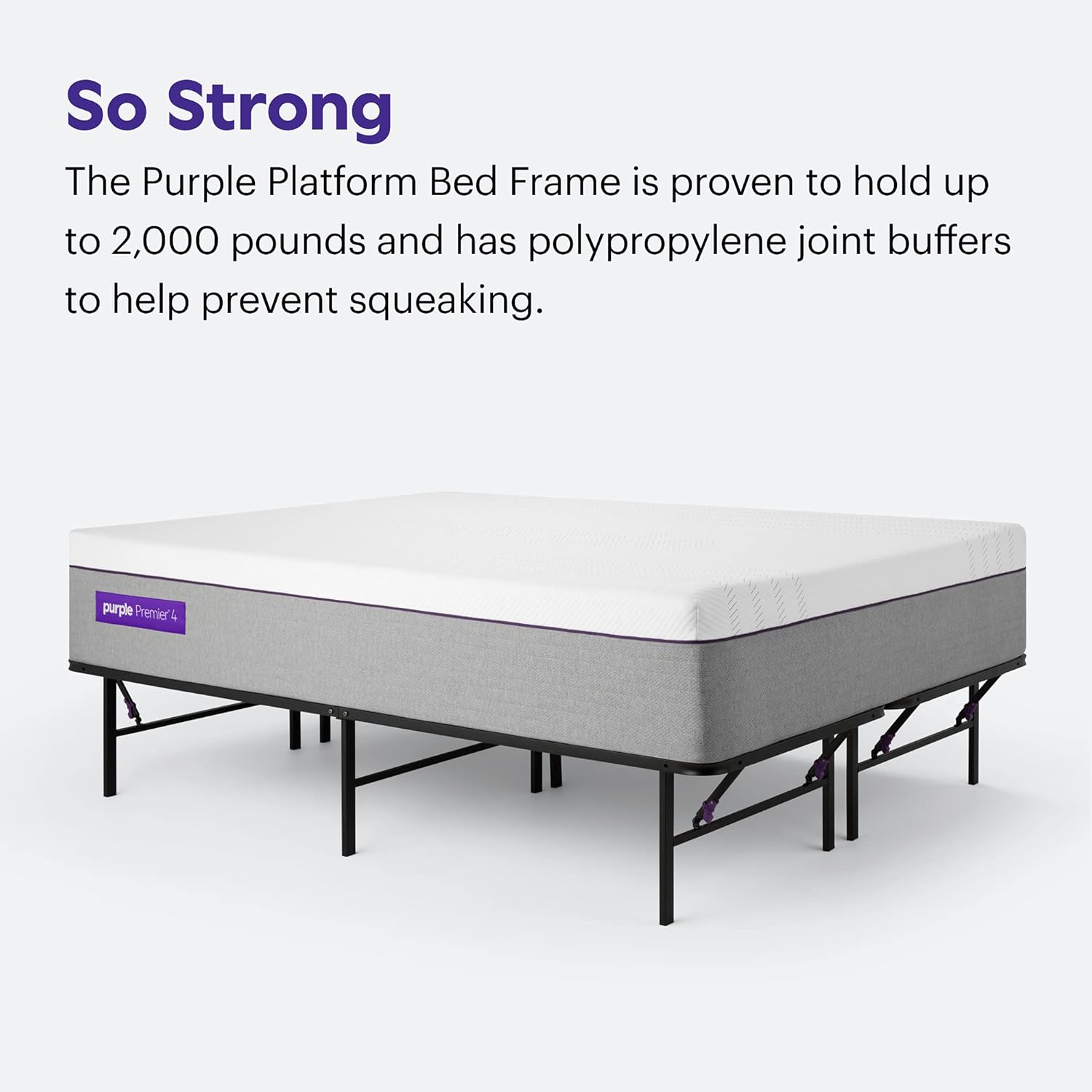 Purple Plataforma de marco de cama, construcción resistente, metal, sin ruido, estructura fuerte, fácil montaje (matrimonial), color negro