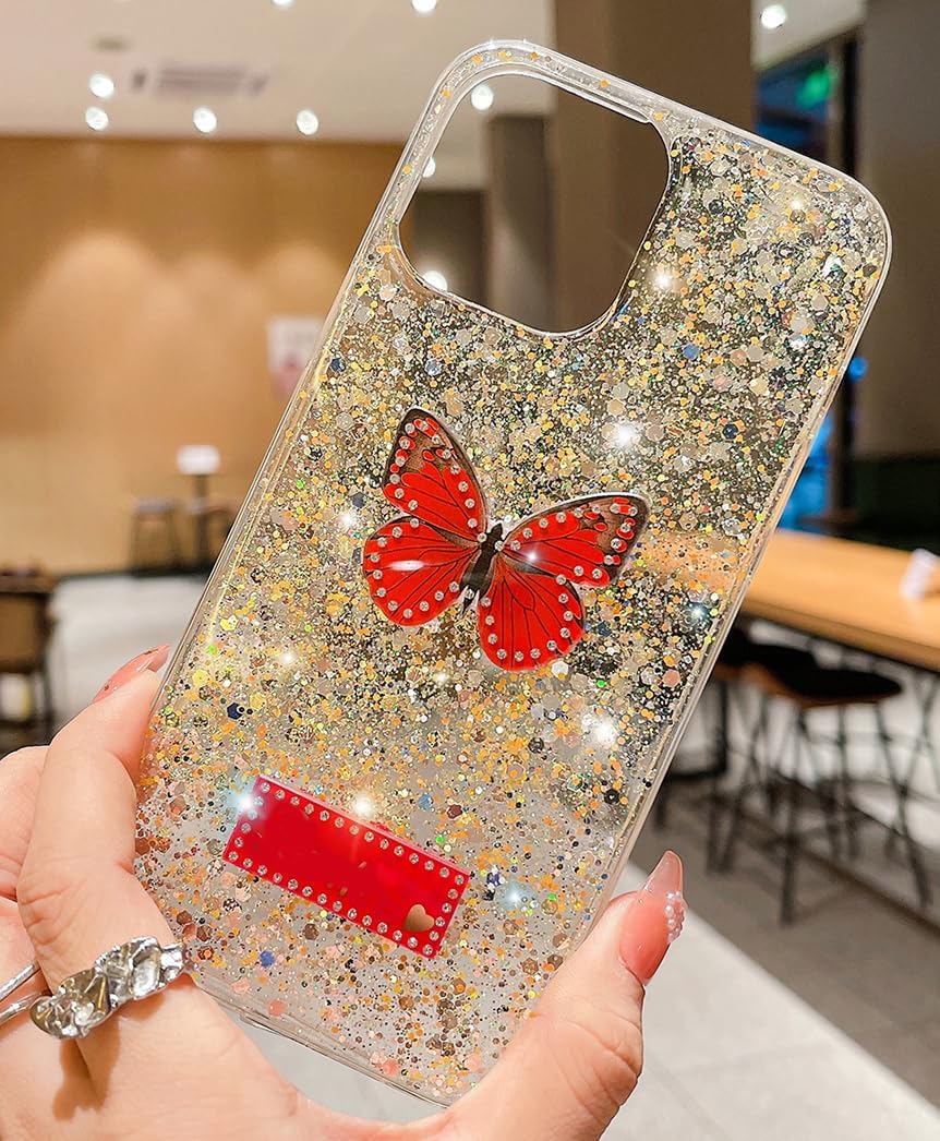 Funda de lujo para Samsung Galaxy S23 Ultra 5G con diseño de mariposa 3D brillante y suave y delgada de silicona brillante para mujeres y niñas,