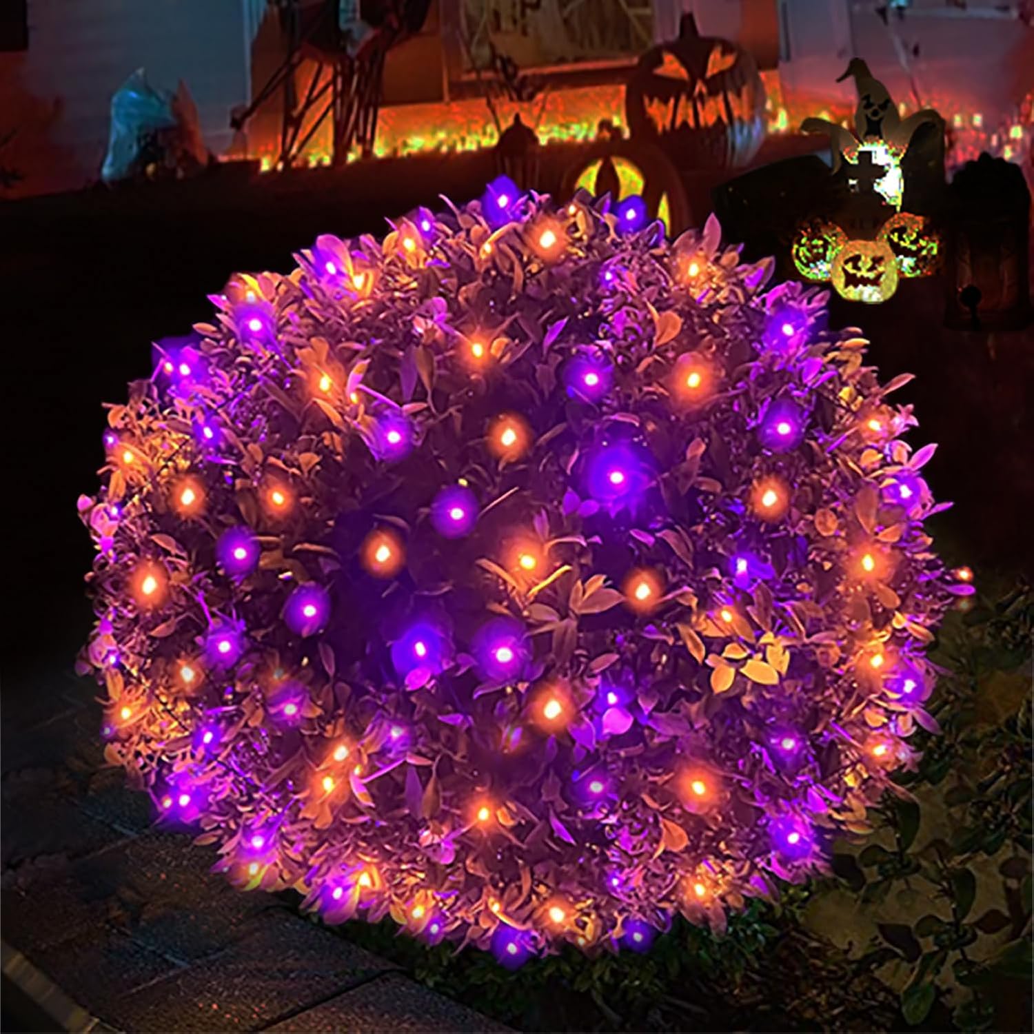 Luces de Halloween para exteriores, 100 luces LED de red de Halloween de 5 x 5 pies con conectables, impermeables, con certificación UL y diseño de