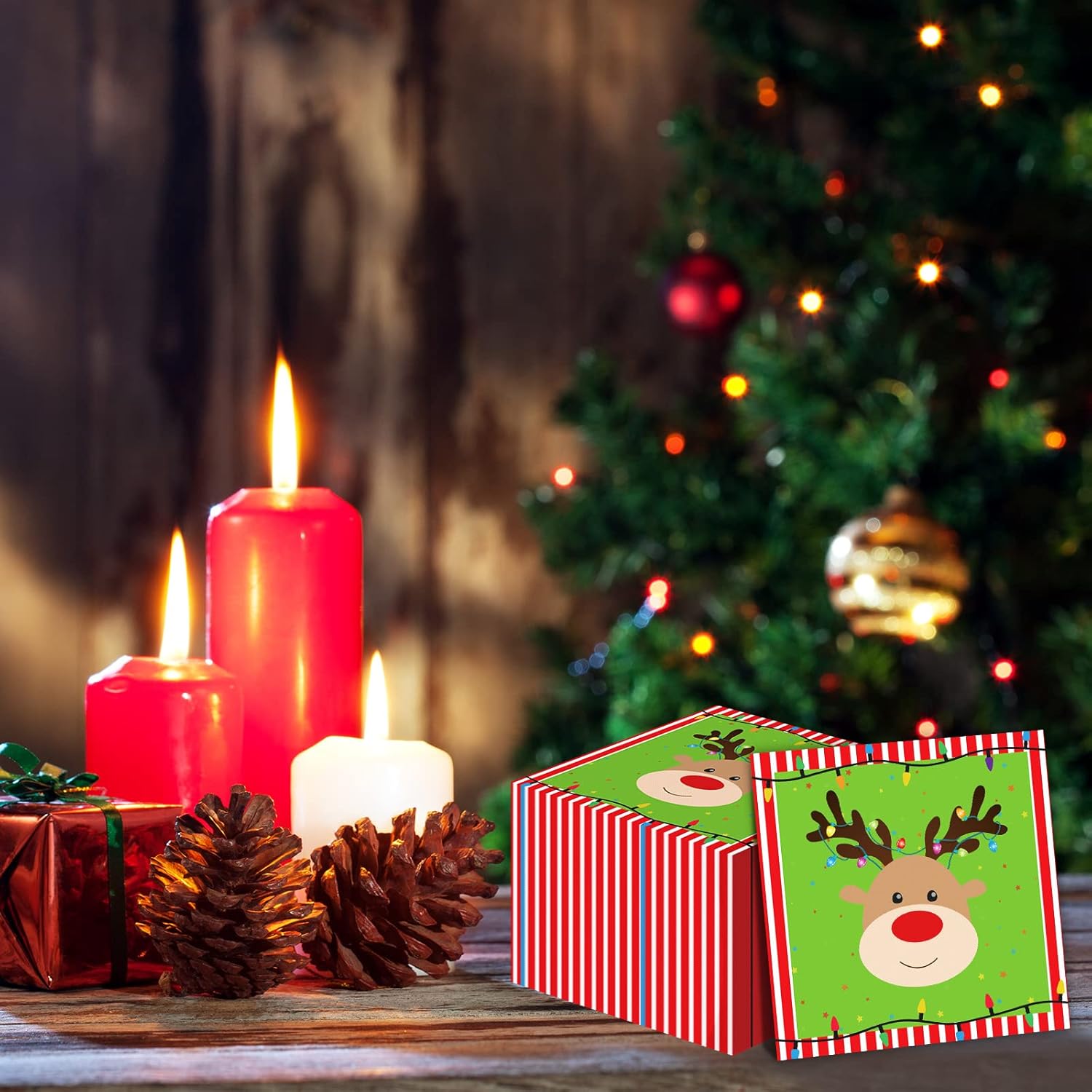Servilletas de renos de Navidad para suministros de fiesta de Feliz Navidad, servilletas de papel desechables para invitados, servilletas de