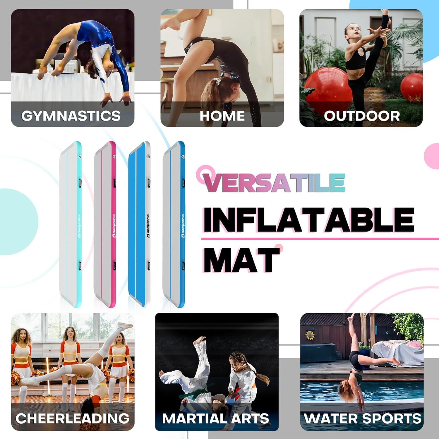 CHAMPIONPLUS – Colchoneta inflable para gimnasia, tapete para gimnasia deportiva de 48 pulgadas de grosor, colchoneta inflable para uso doméstico,