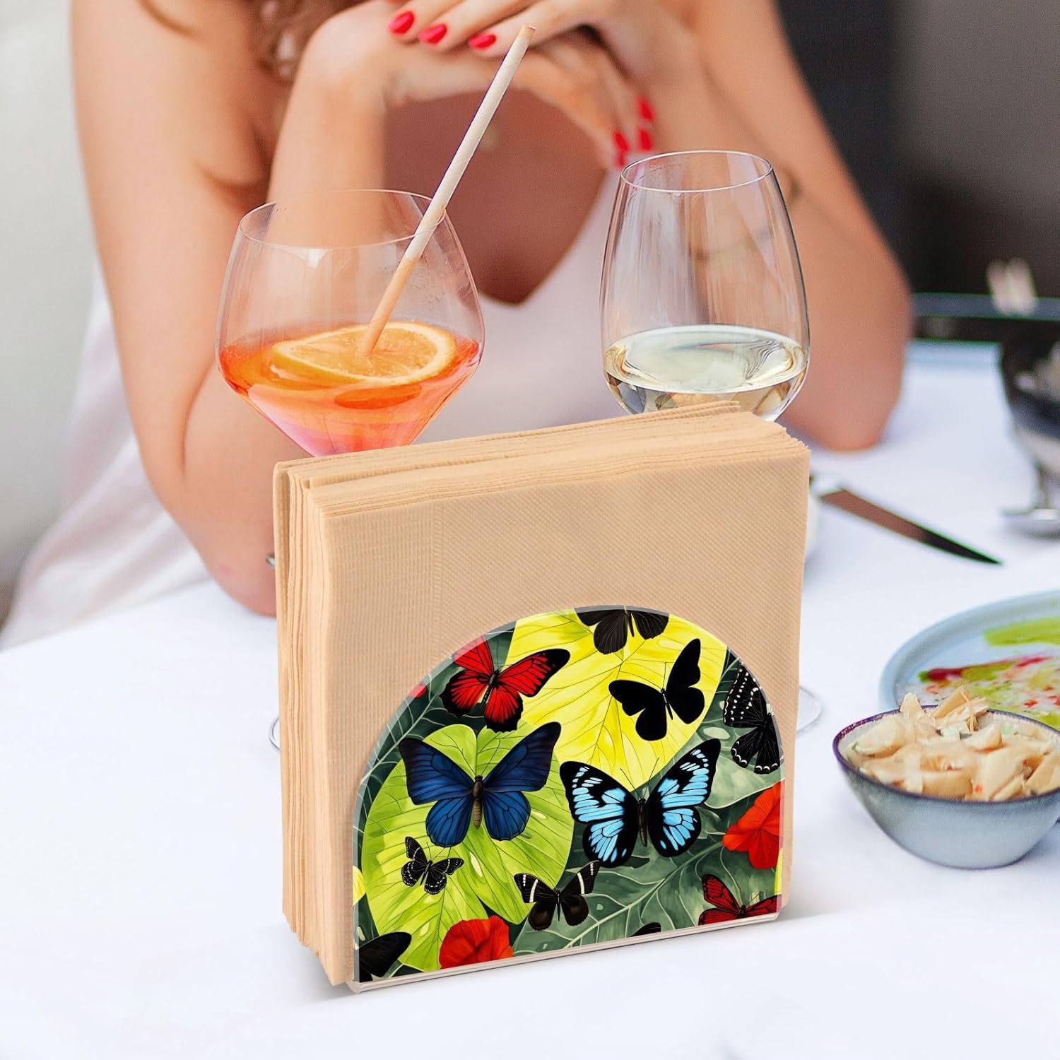 Butterfly Palm Acrylic Napkin Holder Clear Crystal Tissue Paper Dispenser for Table, Kitchen Countertop, Restaurant, Decor
