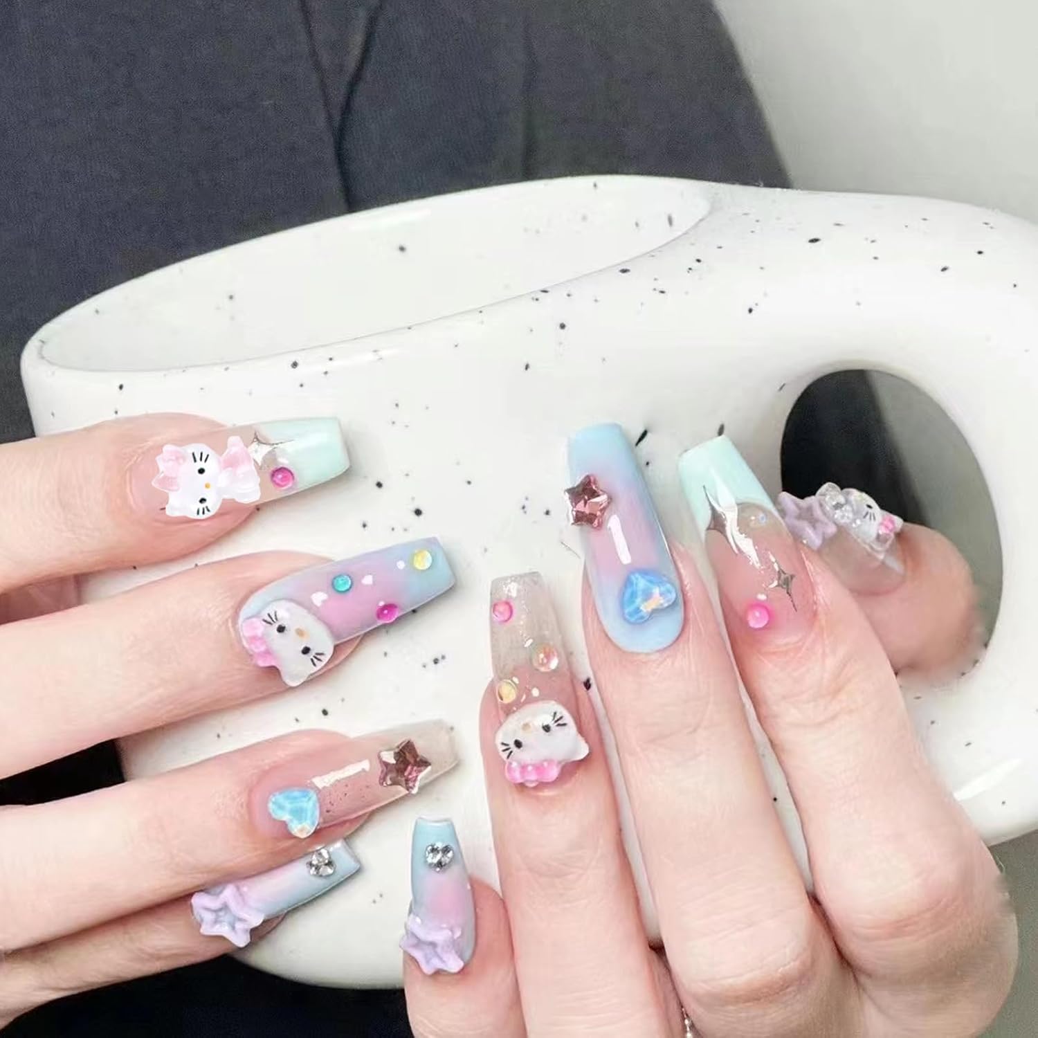 SICIJONYY 50 dijes de uñas de gatito 3D para arte de uñas, encantos kawaii para arte de uñas, dijes de resina con parte trasera plana, bonitos dijes
