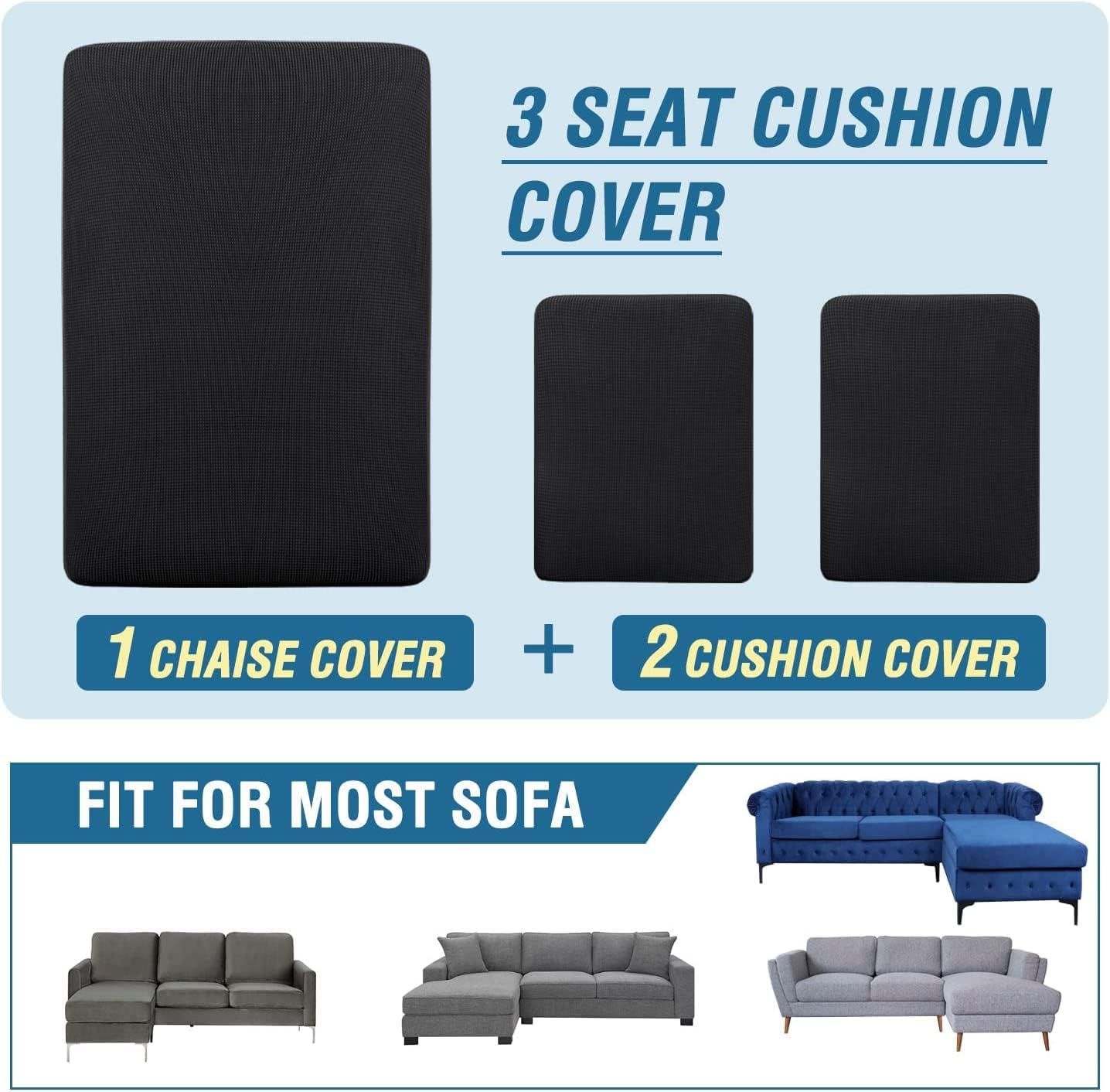 Fundas para sofá seccional, 3 piezas, fundas de cojín para sofá en forma de L, funda separada para sofá seccional izquierdo y derecho (2 plazas + 1