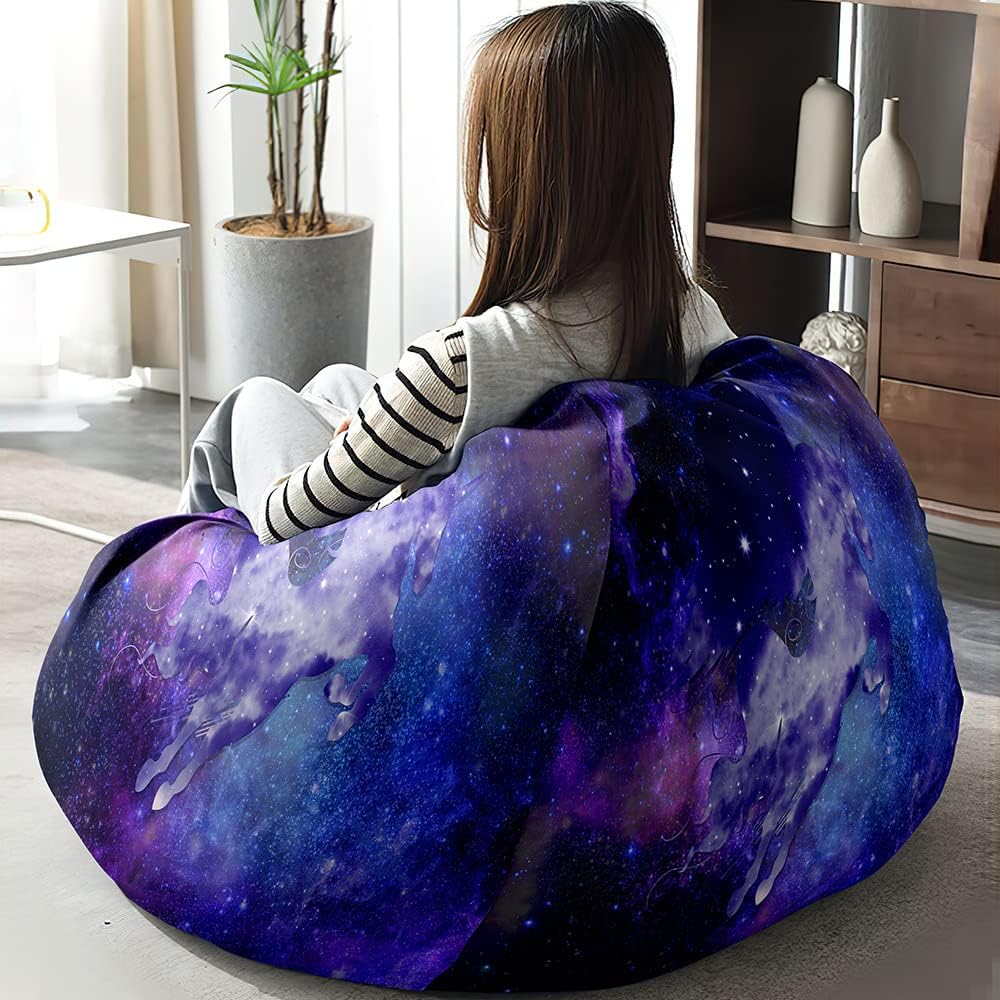 Funda para silla puff para niños y adultos (sin relleno), diseño de cielo estrellado 3D, suave, perezoso, funda lavable de gran tamaño para sala de