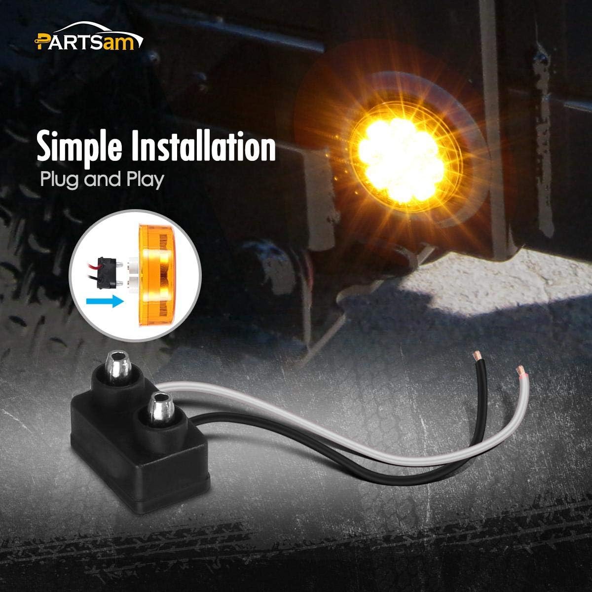 Partsam Juego de 10 luces LED redondas ámbar de 2.5 pulgadas, 13 diodos con ojal de luz y alambre para remolque, remolque, remolque, rv, resistente