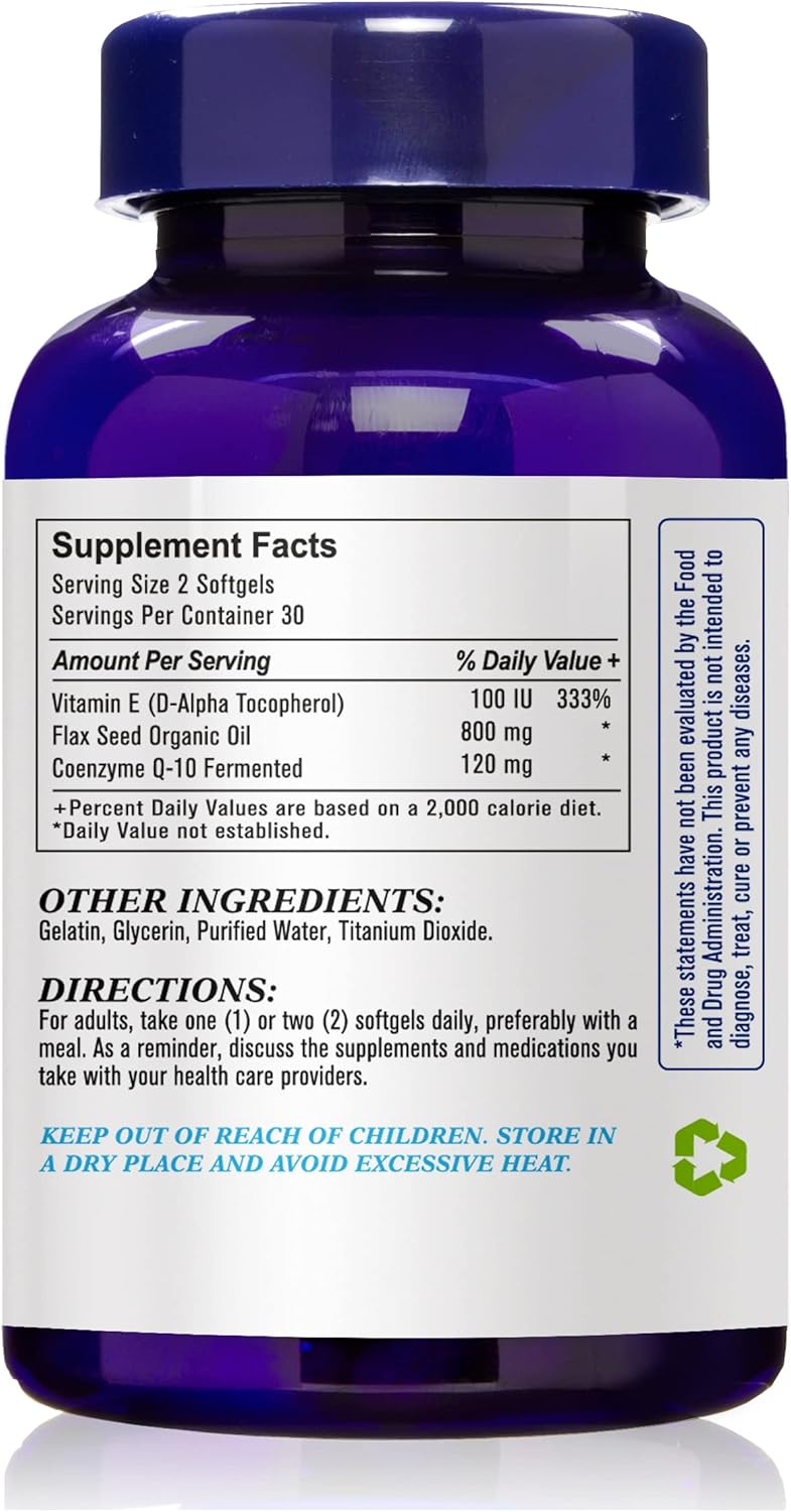 Aceite de linaza con CO Q-10 (antioxidante diario y soporte del sistema cardiovascular), GMP, producto natural certificado Assn, fabricado en