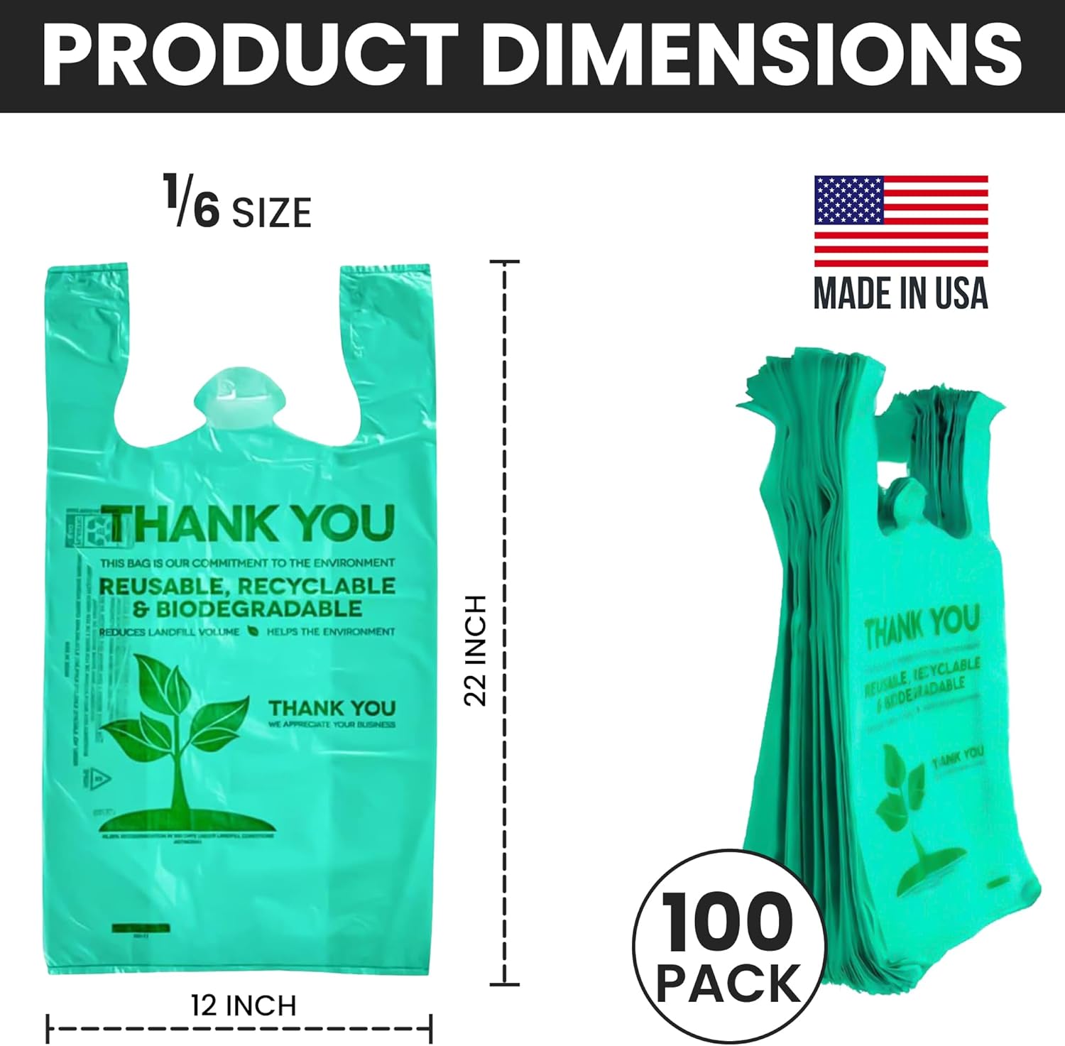 C&S Event Supply Co. Bolsa ecológica verde, bolsas de plástico con asas, bolsas de compras de plástico para comestibles, bolsas de plástico