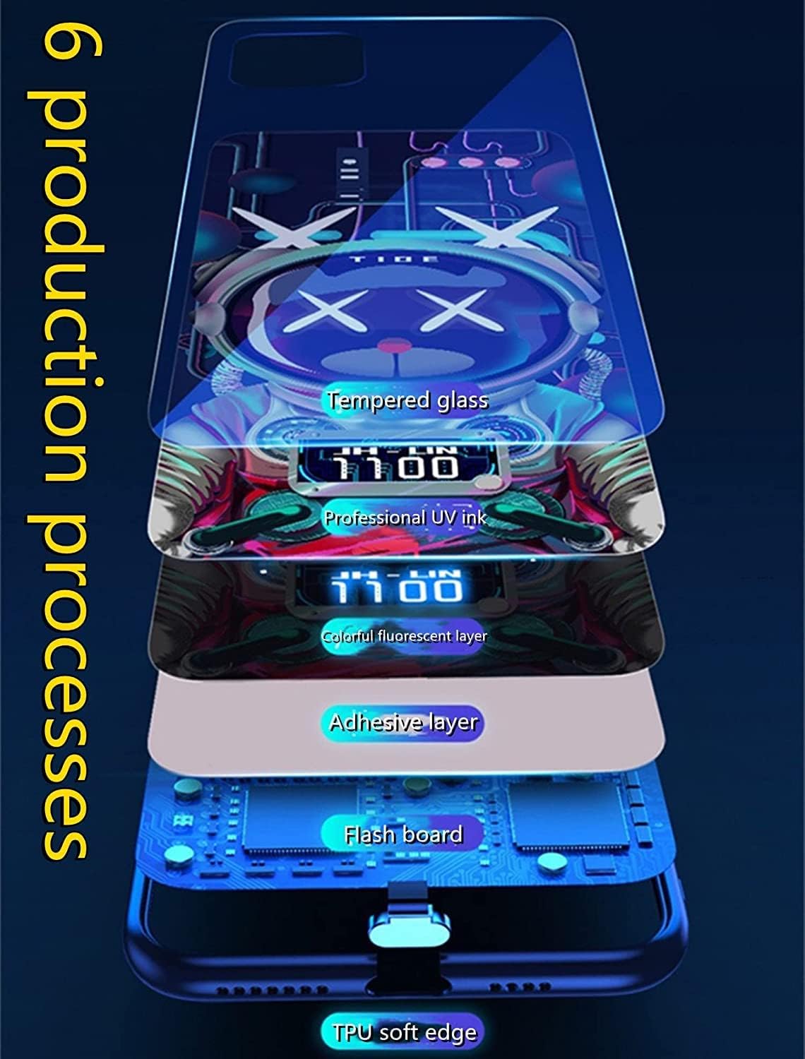 YJHWLF Funda LED para iPhone 12, cubierta trasera de vidrio templado brillante colorido a prueba de golpes, para mujeres frescas y hombres de moda,