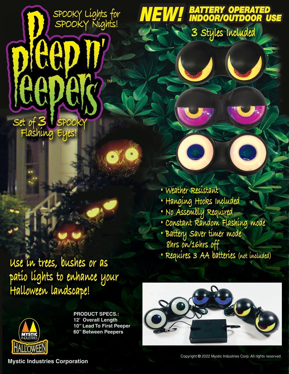 Peep N’ Peepers Luces de Halloween con ojos intermitentes a pilas con temporizador automático (1 juego)
