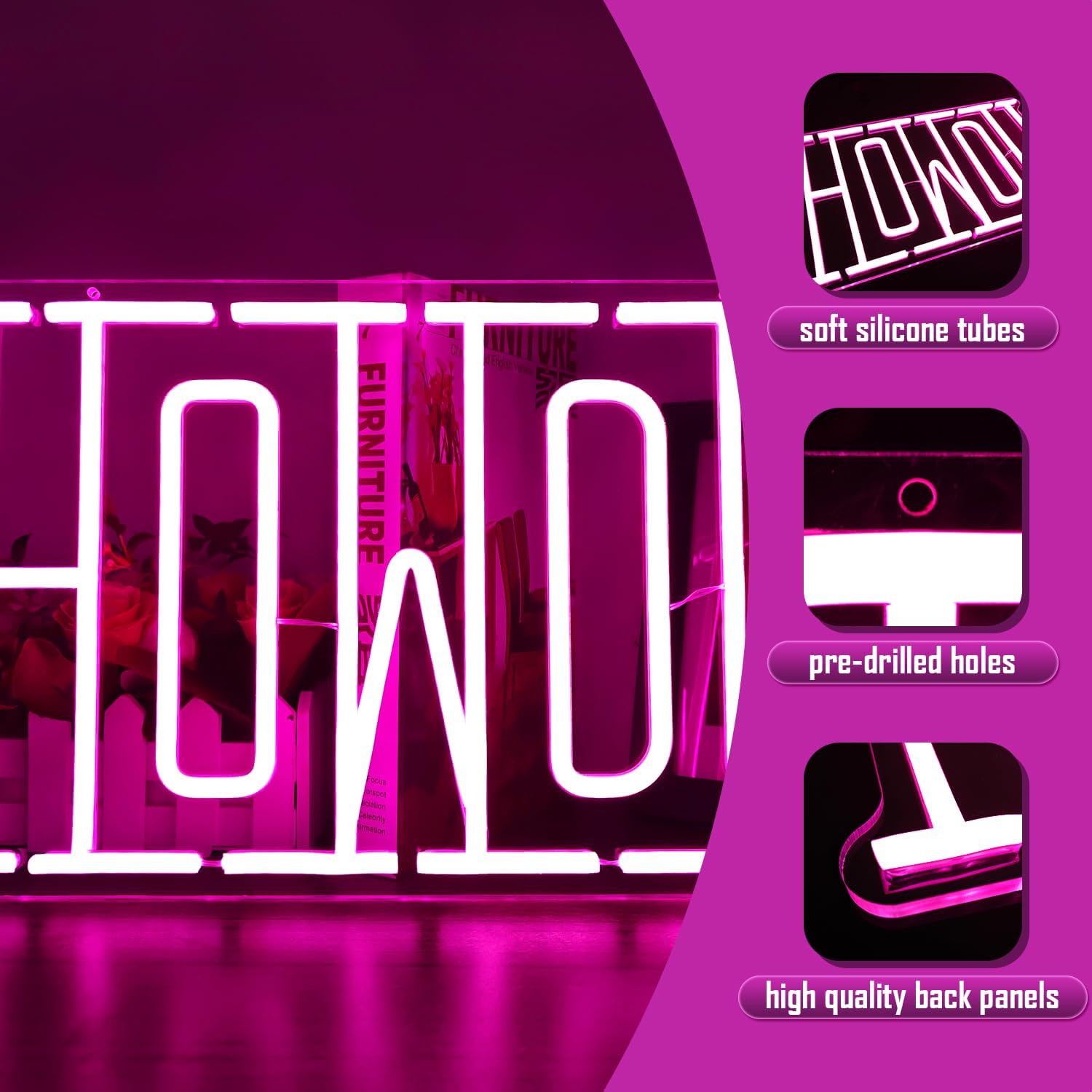 Howdy – Letrero de neón para decoración de pared, regulable, letrero LED de neón para dormitorio, letrero de neón para fiesta de cumpleaños, hogar,