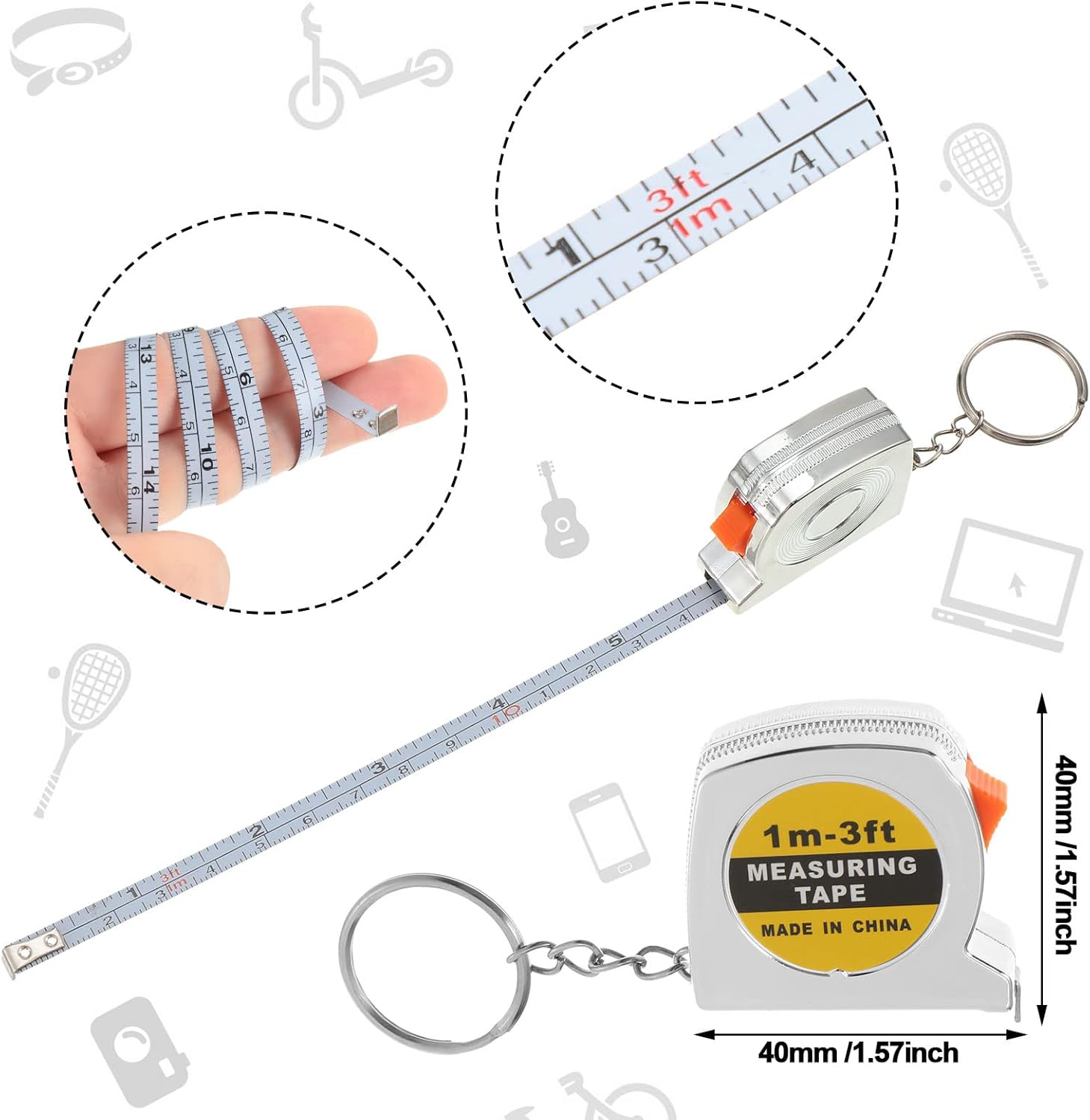Jutom Juego de 120 llaveros con mini destornillador, cinta métrica, regalos a granel retráctiles para adultos y hombres, herramienta de Navidad,