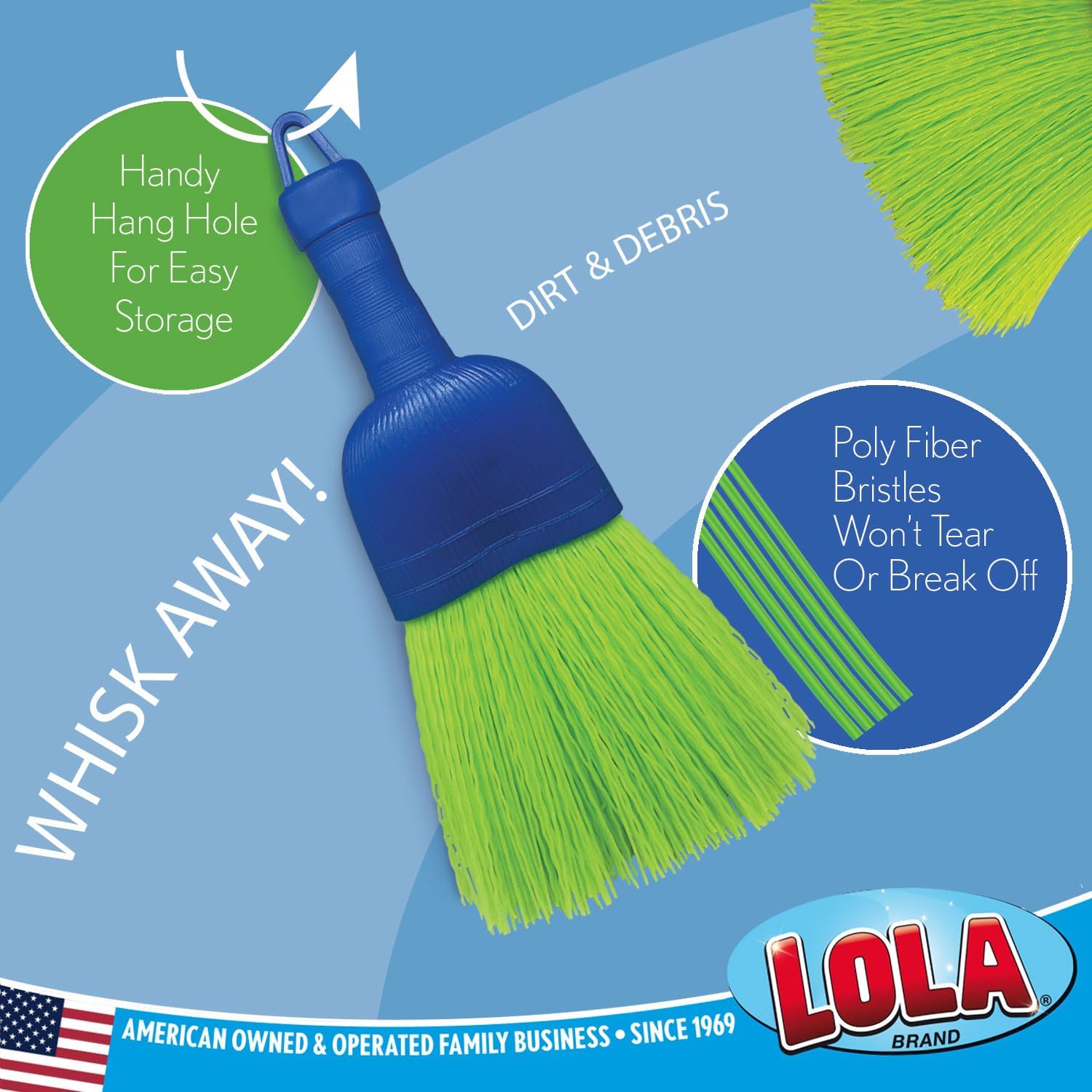 Lola Productos Escoba batidora, cepillo de mano, fibra de poliéster duradera y cerdas de nailon, elimina la suciedad y los desechos, 9.5 pulgadas de