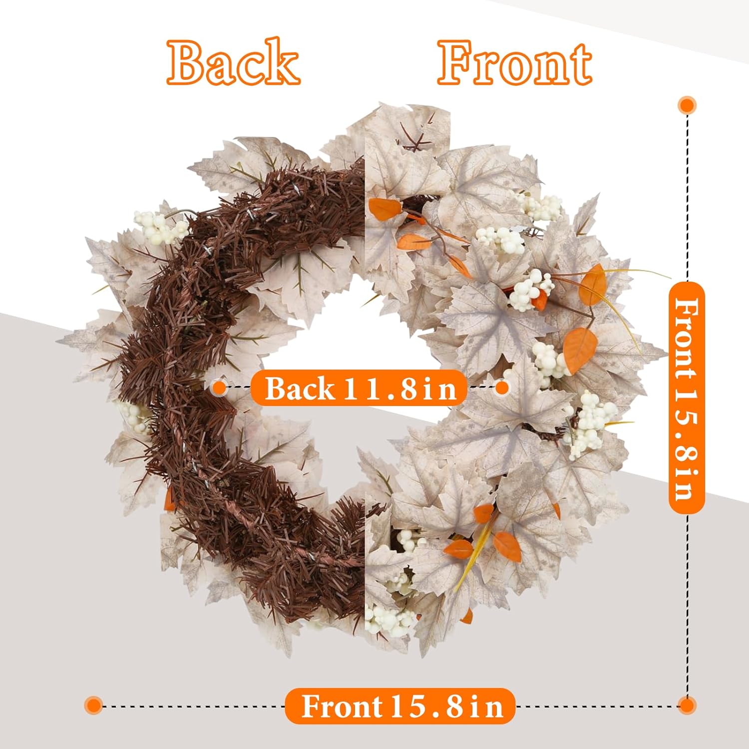 Coronas de otoño para puerta delantera, corona artificial de otoño con hojas de arce de Acción de Gracias para el hogar, granja, cosecha de Acción