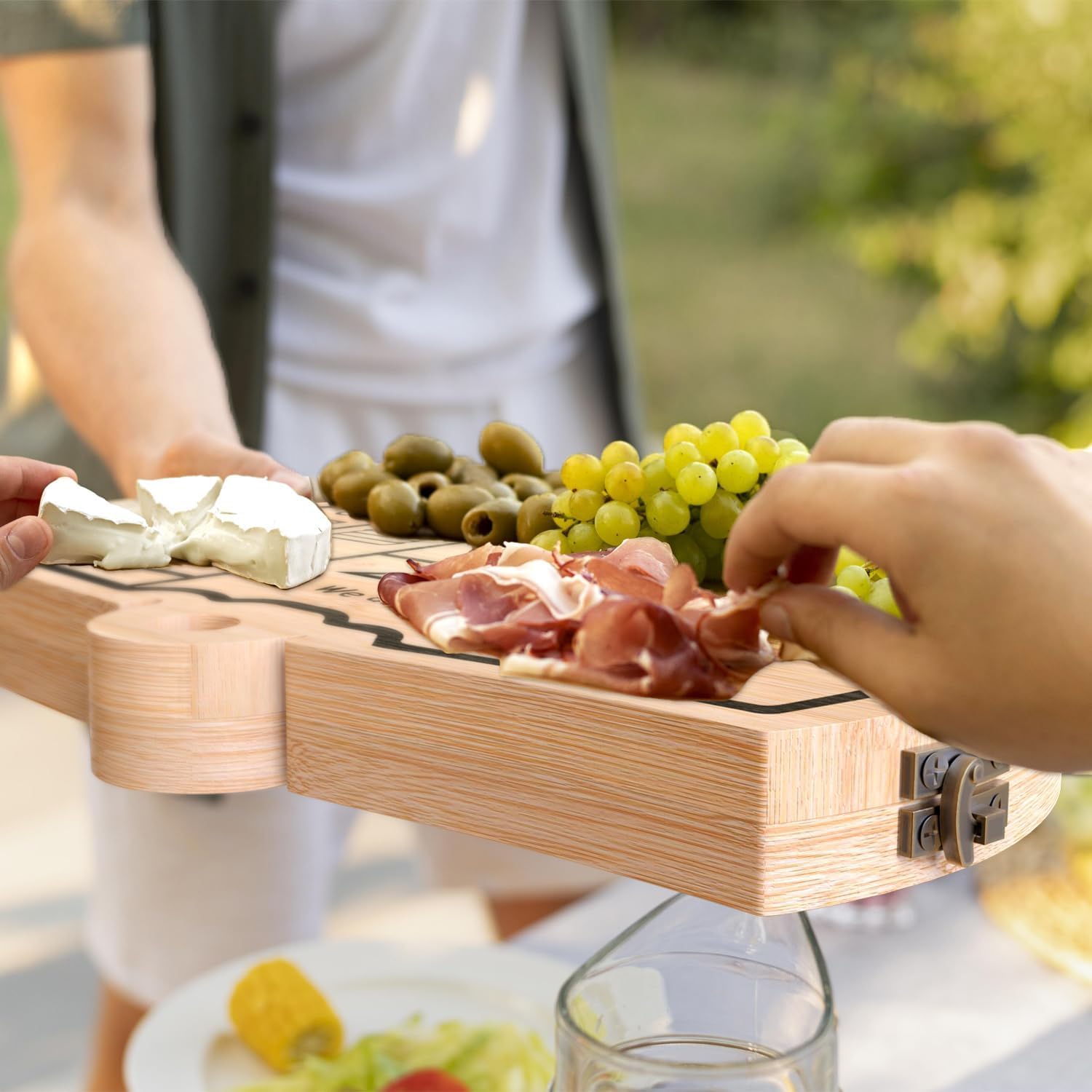 Juego de tabla de quesos y cuchillos plegables de bambú, tabla de cortar de queso, regalos de cumpleaños para mamá, papá, regalos de inauguración