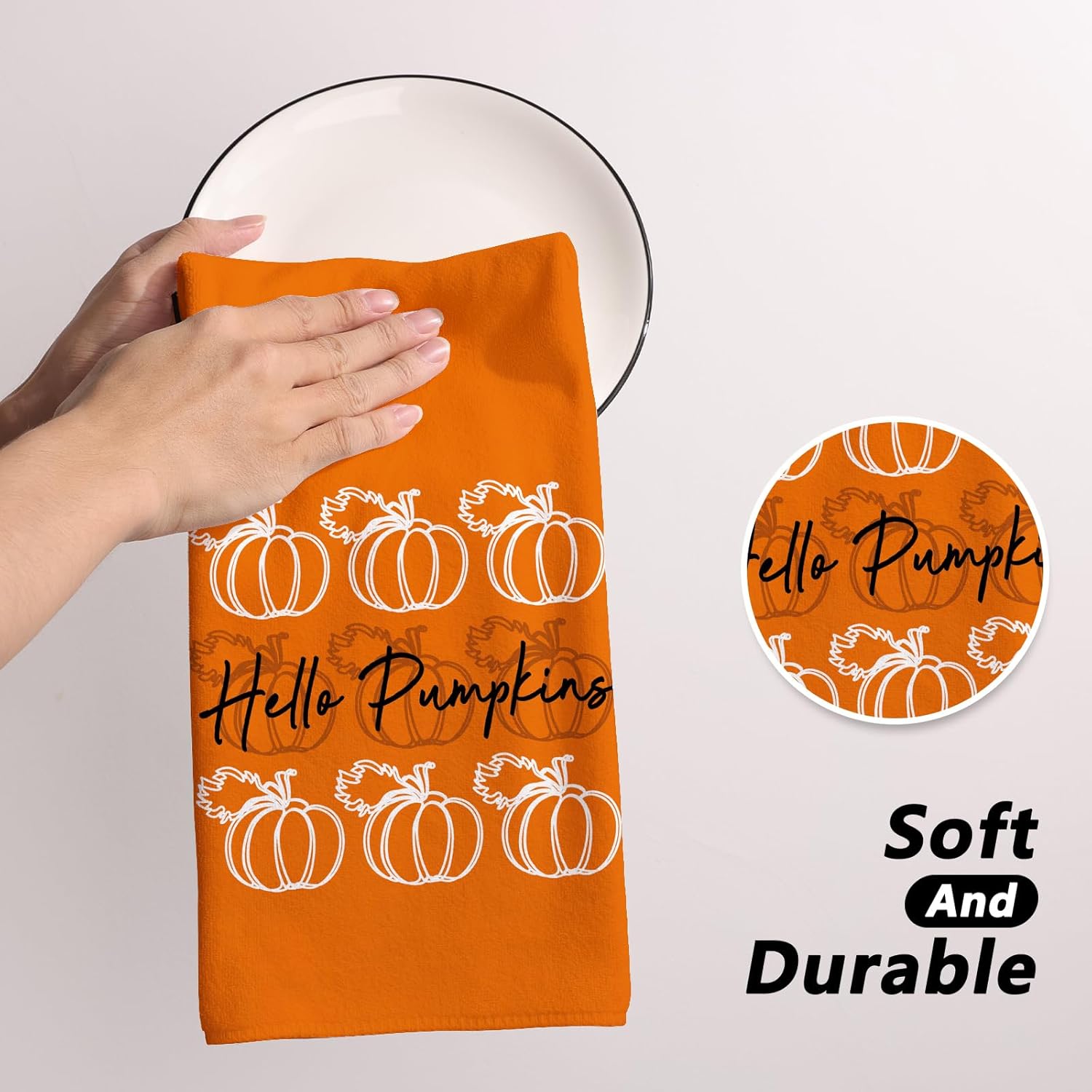 Siilues Toallas de cocina de otoño de 18 x 26 pulgadas, decoración de otoño de Hello Pumpkin para el hogar, paños de cocina de temporada,