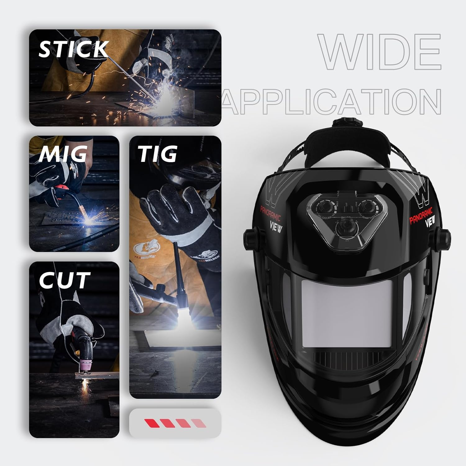 YESWELDER Casco de soldadura con oscurecimiento automático, visión grande, color verdadero, 6 sensores de arco, iluminación LED y carga tipo C
