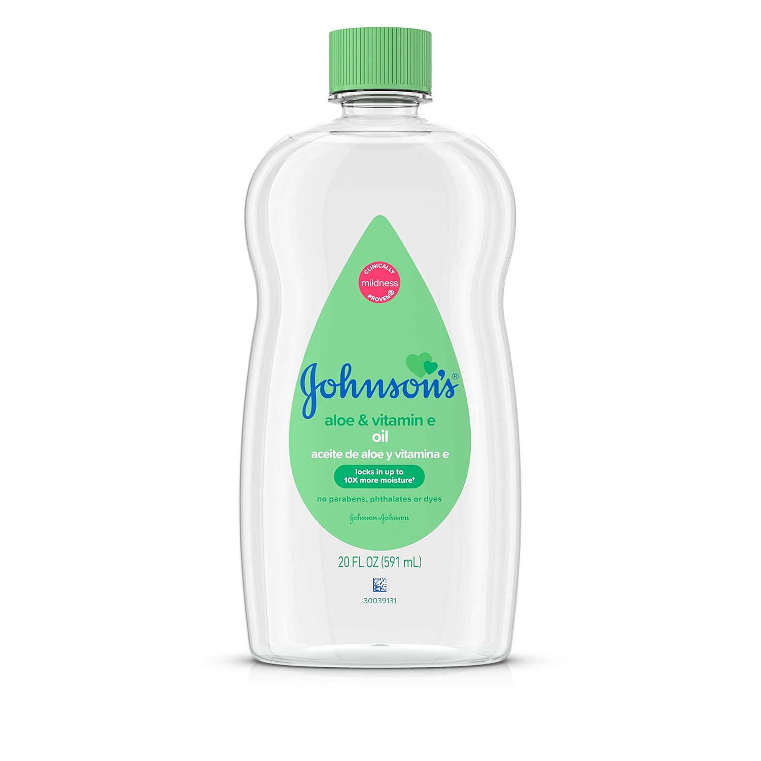 Johnson’s – Aceite para bebé, aceite mineral enriquecido con aloe vera y vitamina E para evitar la pérdida de humedad, hipoalergénico, 20 onzas