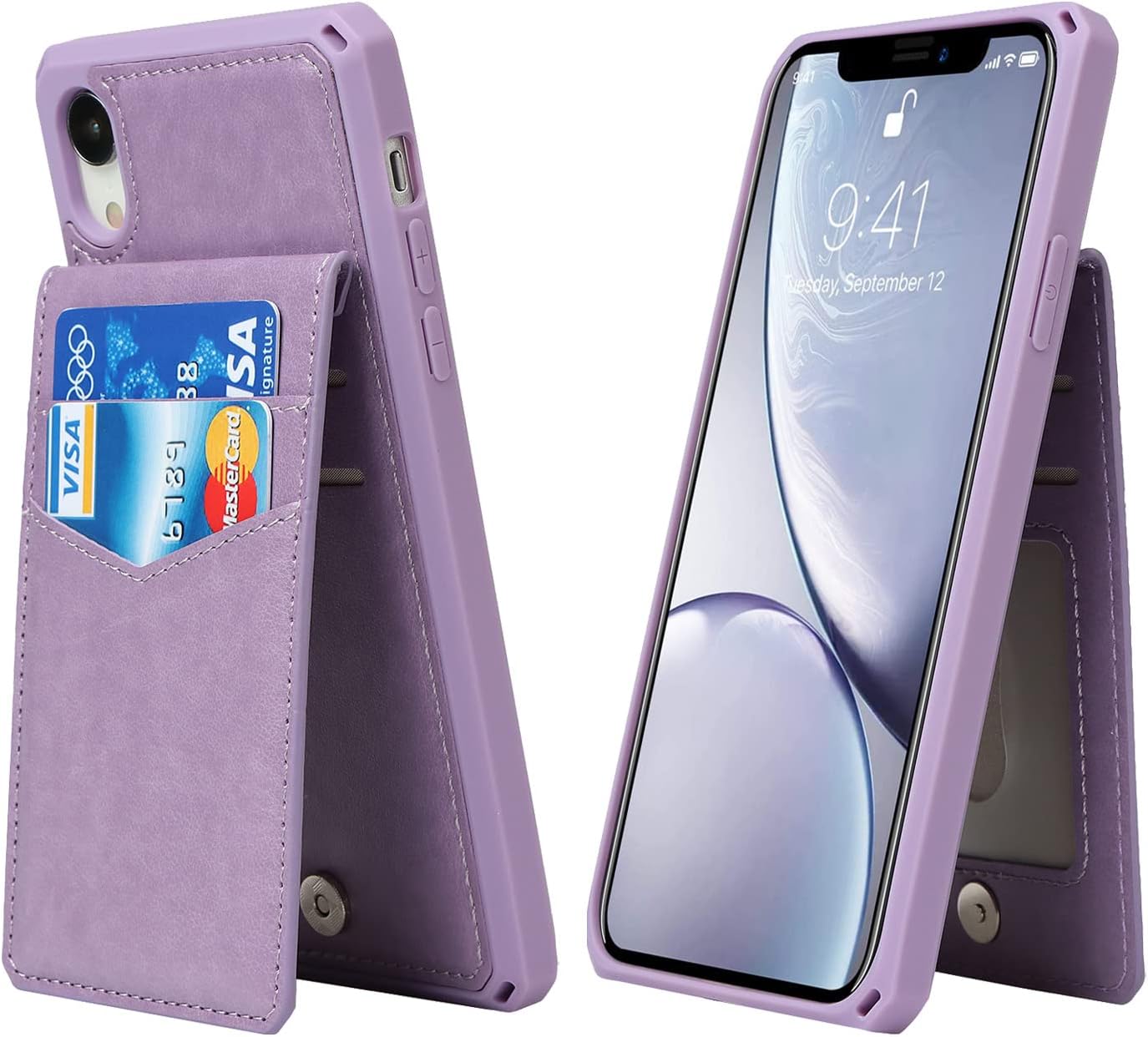 iCoverCase Funda tipo cartera para iPhone XR con soporte para tarjetas bloqueo RFID de piel sintética de alta calidad, ranuras para tarjetas,