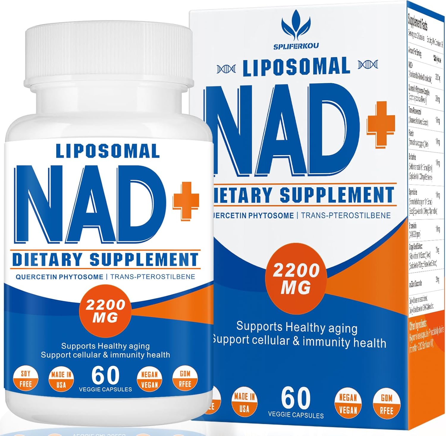 2200mg Liposomal Nad+Supplement,Nad Supplement with Resveratrol+Berberine,Nicotinamide Adenine Dinucleotide,Enhances Mitochondrial Function Old,