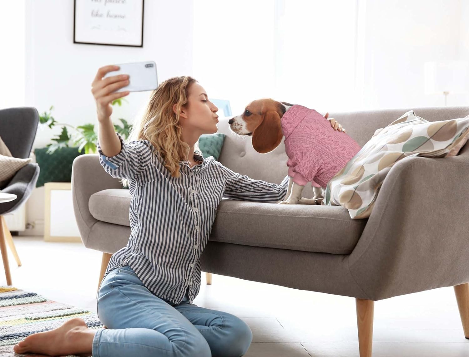 Suéter para perro, cuello alto, ropa de punto para perro, suéter de color sólido, suéter cálido para gatos, suéteres para perros medianos (rosa y M)