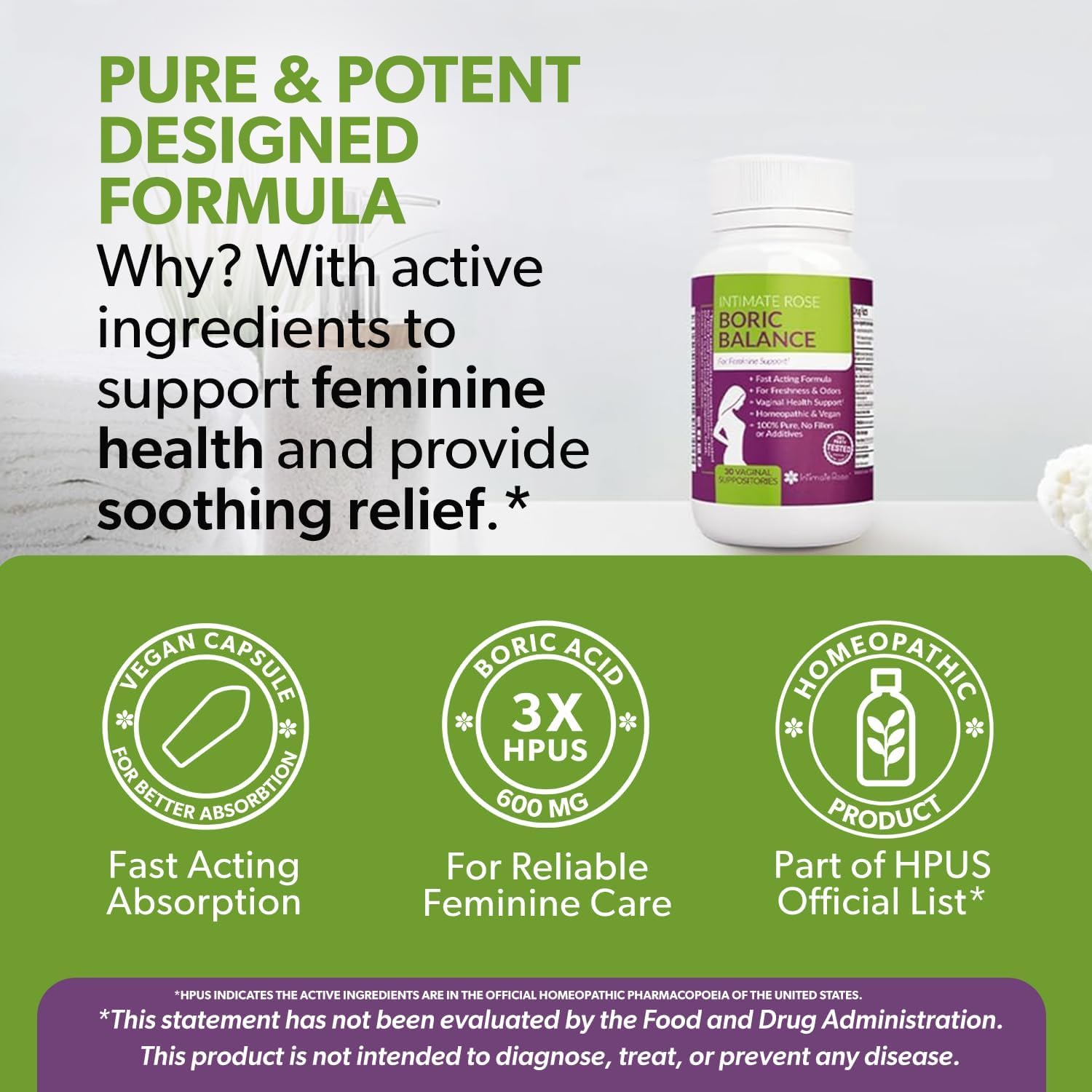 Intimate Rose Paquete de 3 supositorios de ácido bórico, equilibrio femenino para mujeres, supositorio vaginal para promover la salud vaginal,