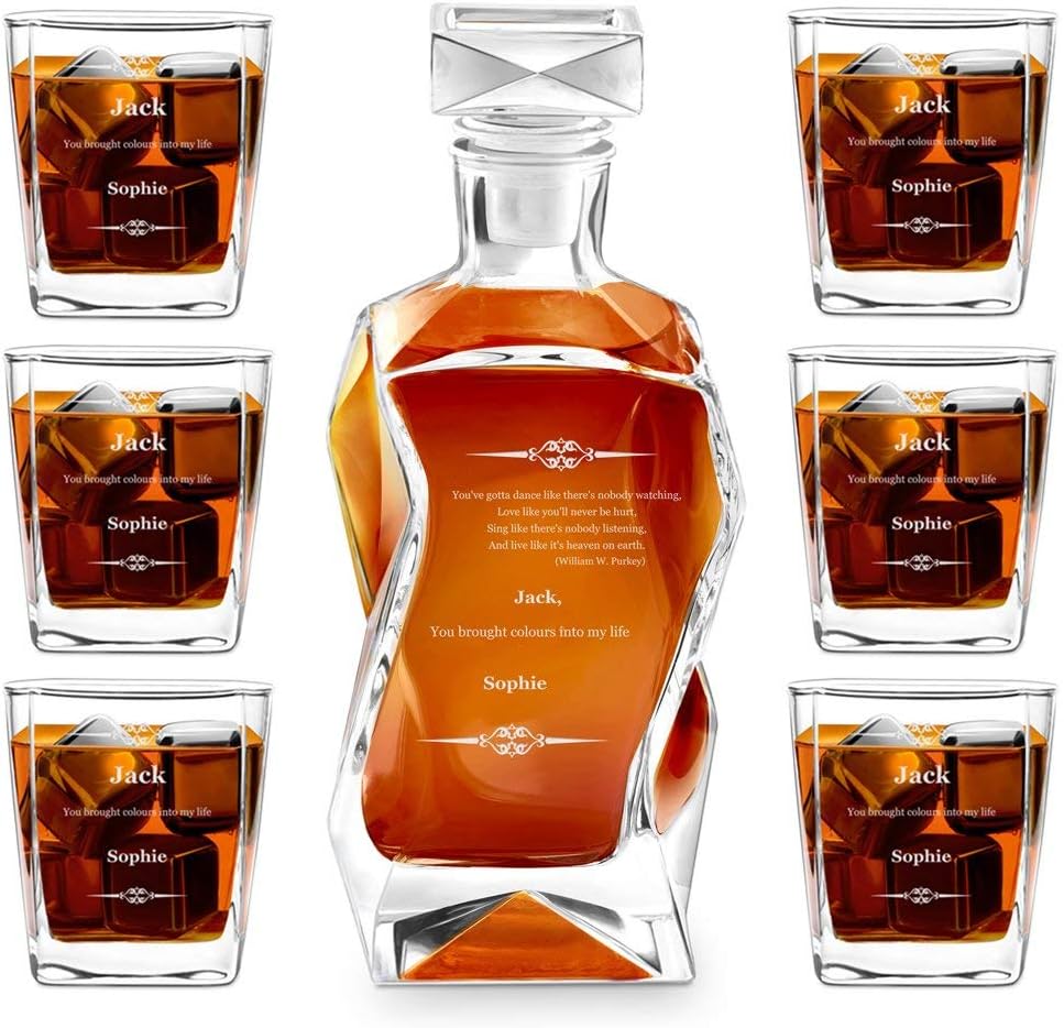 Maverton Juego de decantador de whisky con 6 vasos para hombre – Dispensador de licor personalizado para él – Jarra de whisky para cumpleaños –