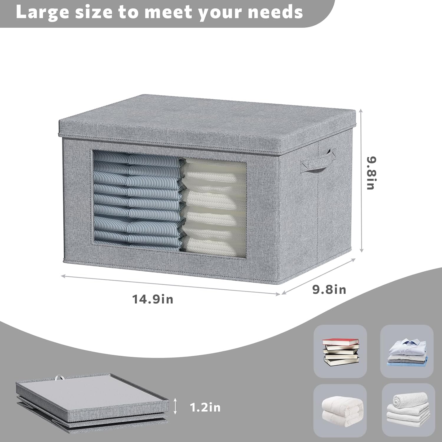 Contenedores de almacenamiento con tapas, cajas de almacenamiento de tela transparente para ventana, cestas de almacenamiento plegables con asas,