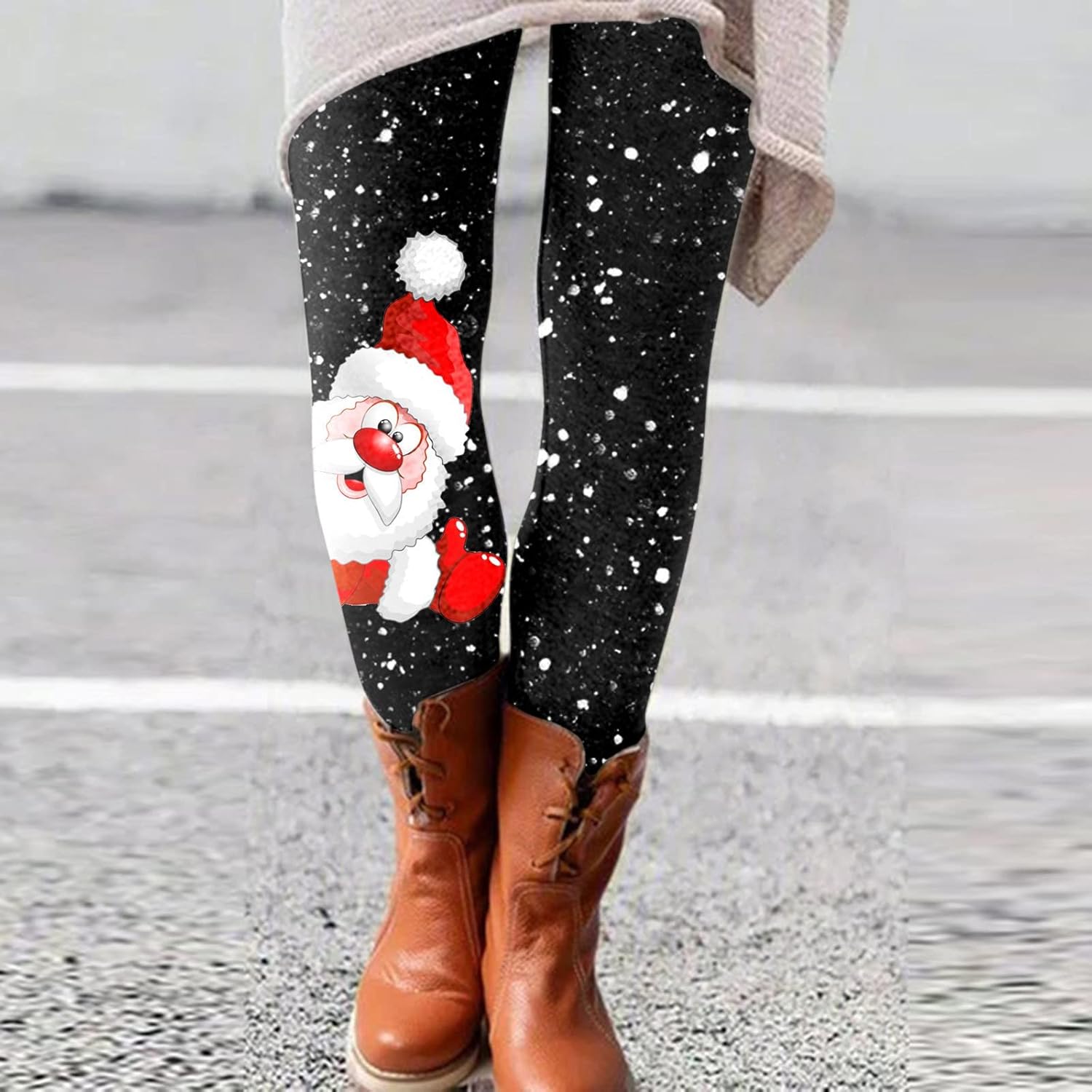 sdbrld Leggings de Navidad para mujer, diseño de Papá Noel, diseño novedoso, elásticos, con control de abdomen, cintura alta, mallas de yoga