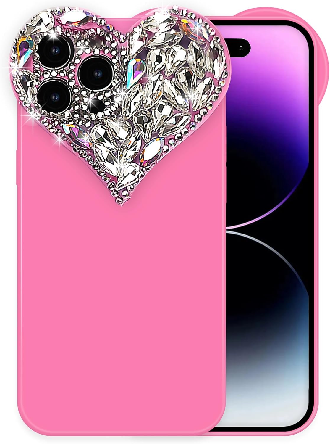 Bonita funda para iPhone 13 Mini con purpurina 3D, con gemas de corazón estéticas brillantes, bonita funda de poliuretano termoplástico suave para
