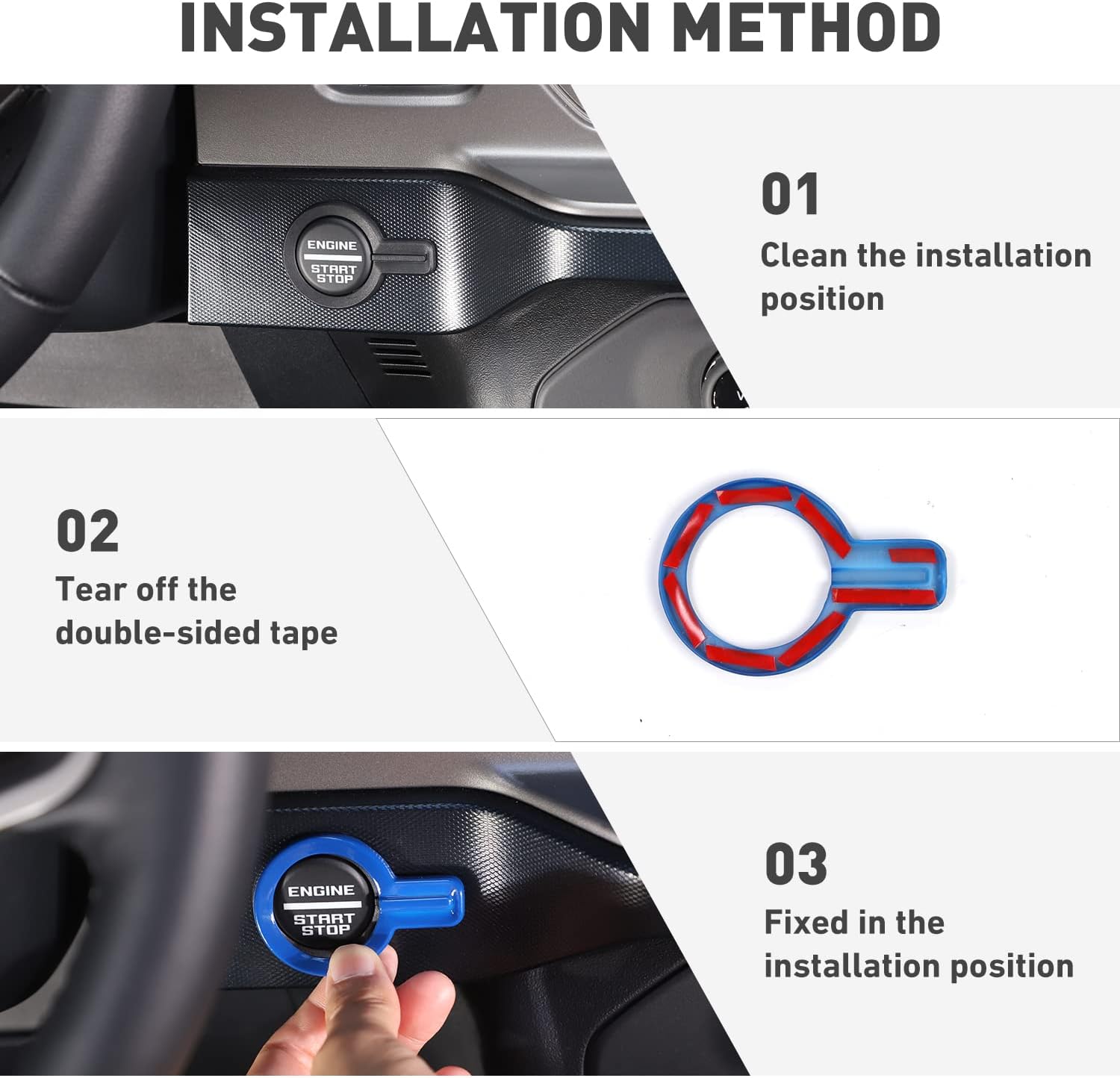 Compatible con Ford Bronco – Cubierta de anillo de botón de arranque del motor de consola central compatible con Ford Bronco 2021 2022 2023 2024 2 2
